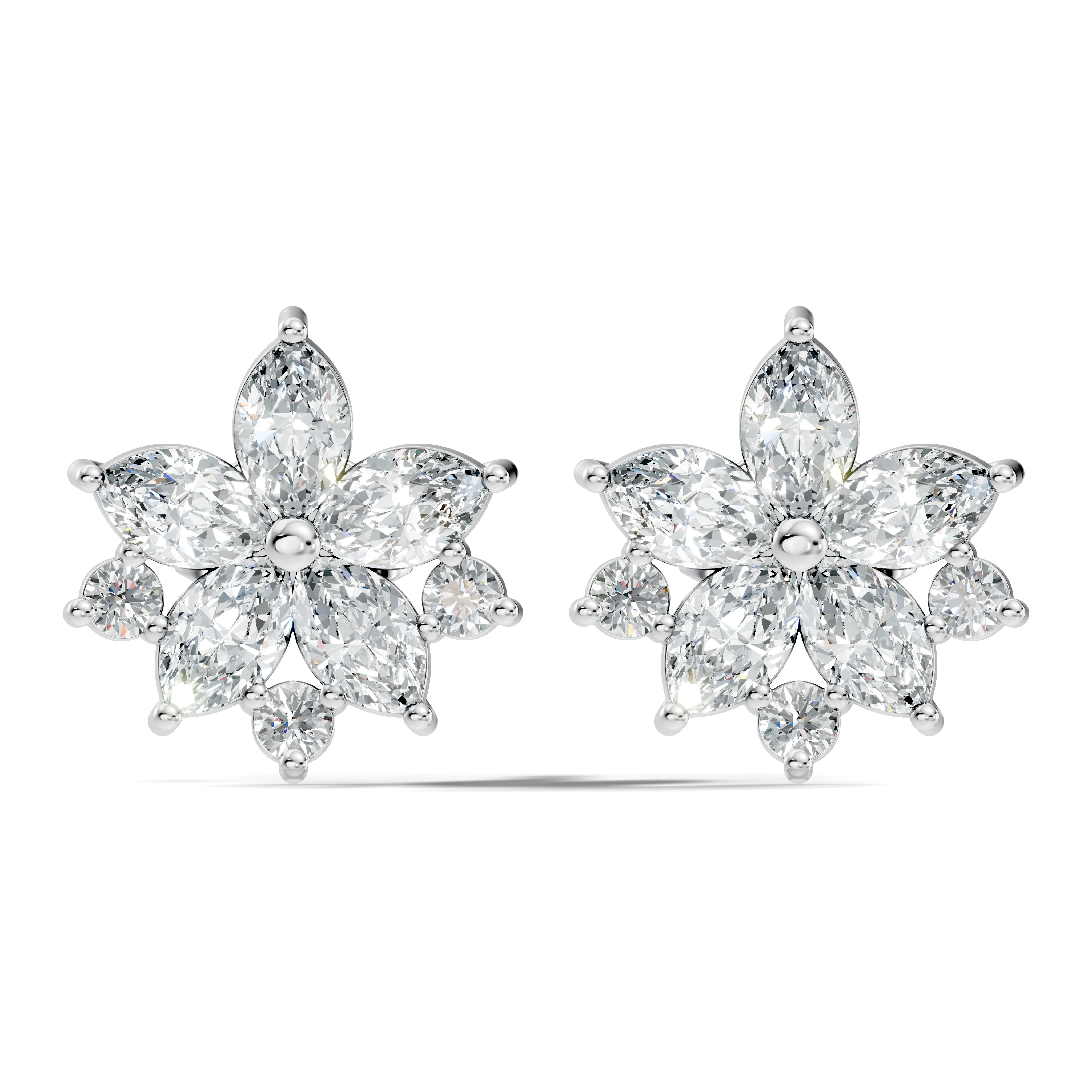Marquise & Round Cut Lotus Blossom Cluster Stud