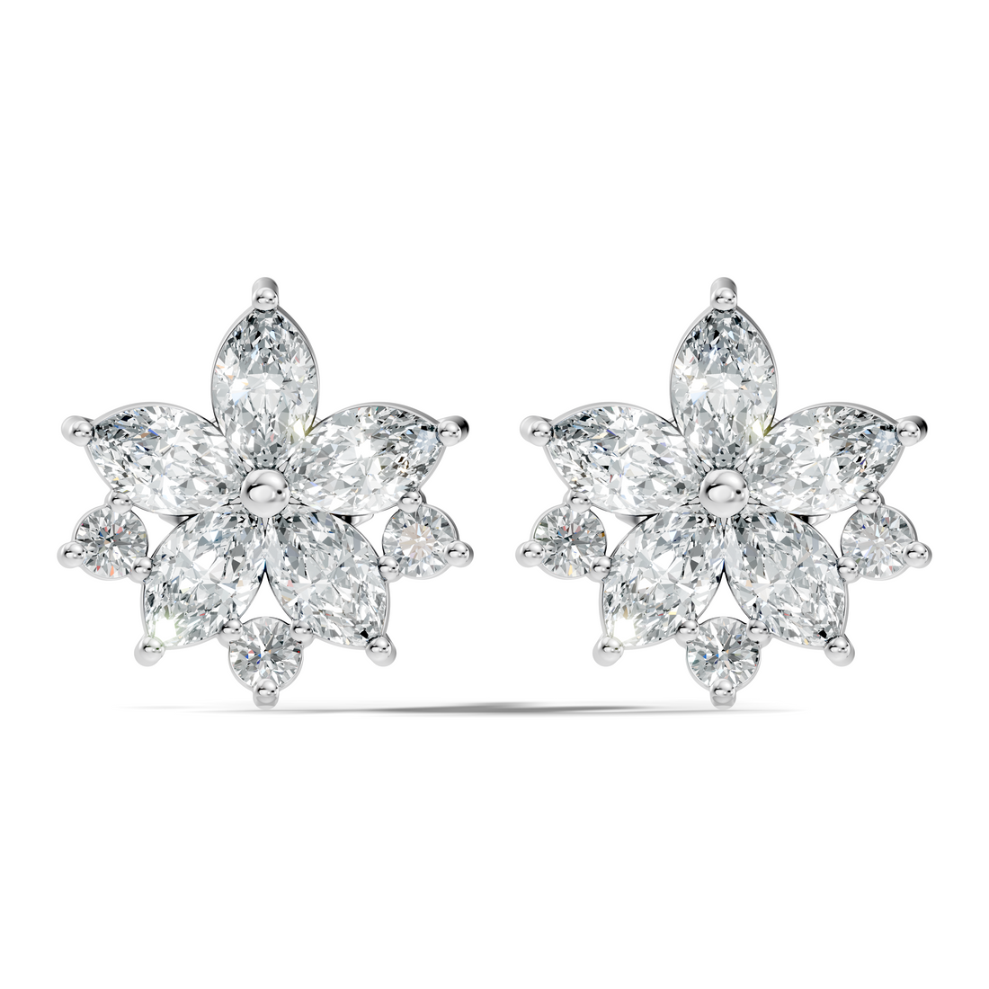 Marquise & Round Cut Lotus Blossom Cluster Stud