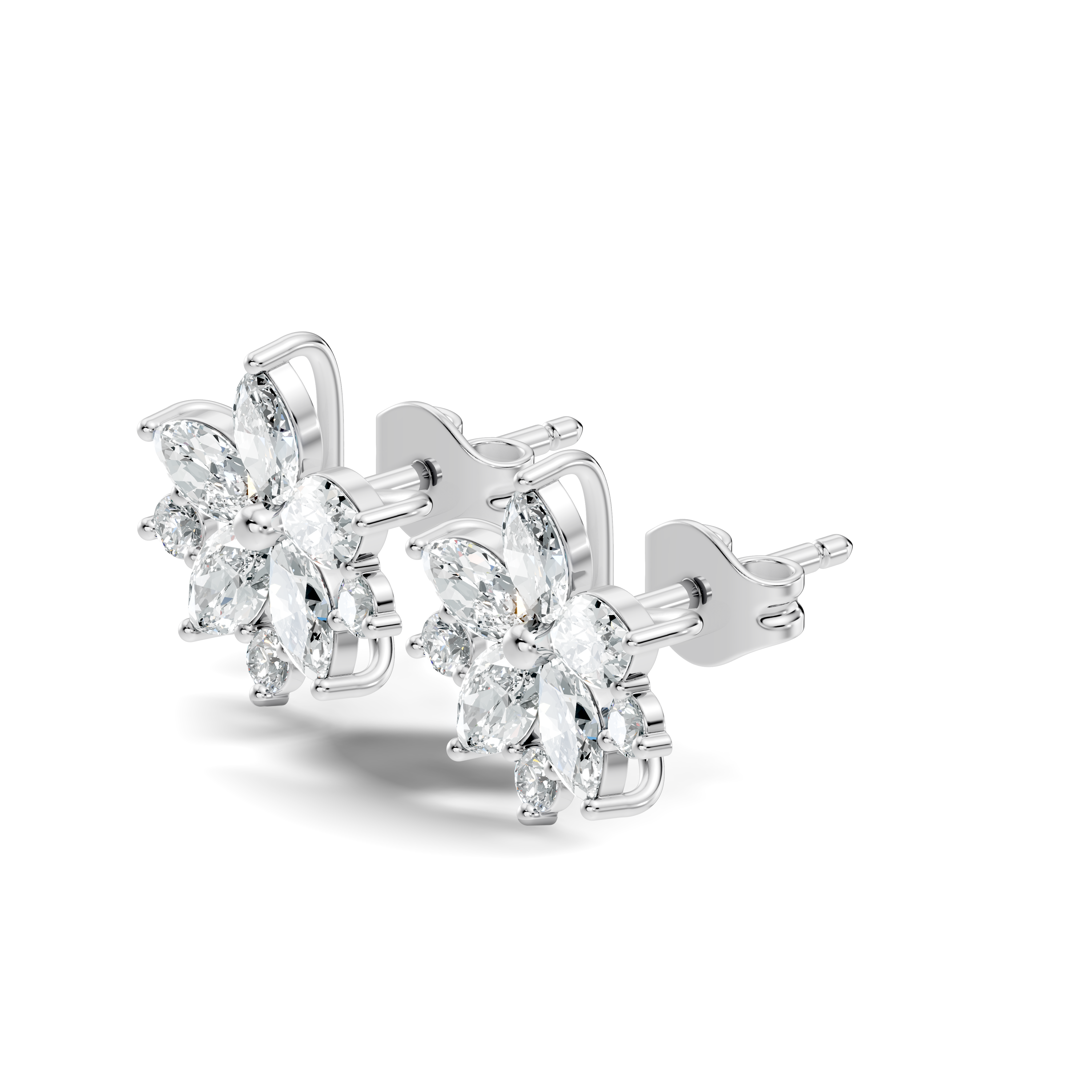 Marquise & Round Cut Lotus Blossom Cluster Stud