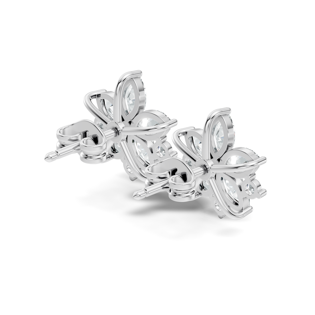 Marquise & Round Cut Lotus Blossom Cluster Stud