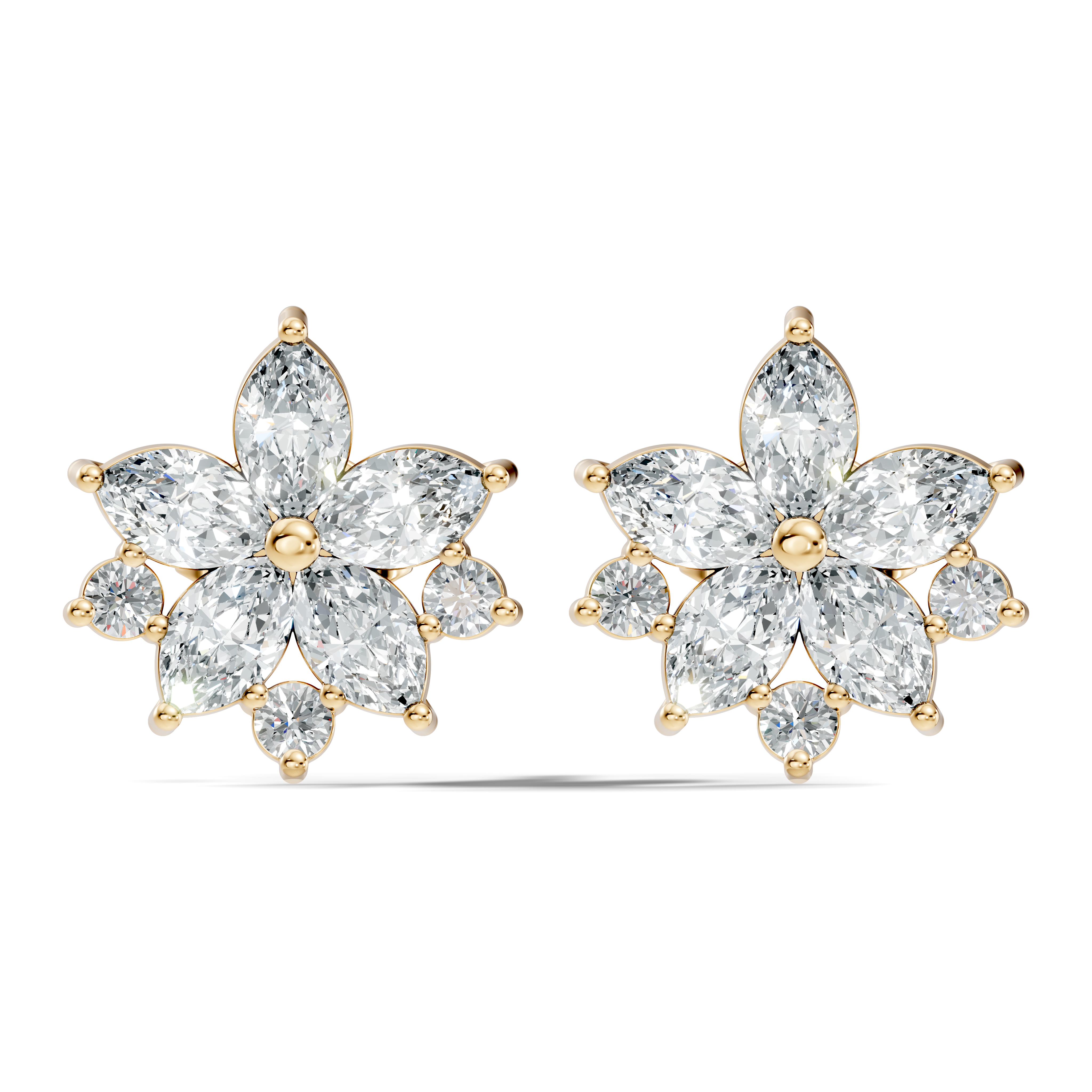 Marquise & Round Cut Lotus Blossom Cluster Stud