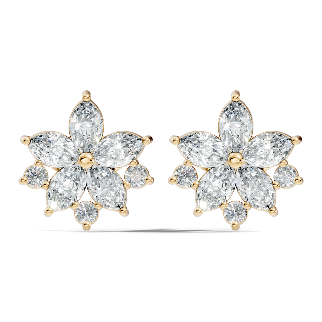 Marquise & Round Cut Lotus Blossom Cluster Stud