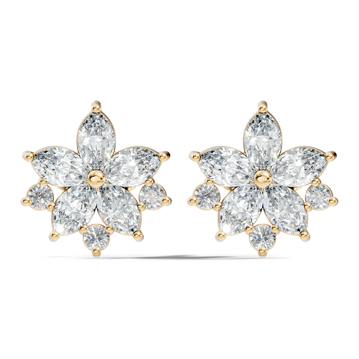 Marquise & Round Cut Lotus Blossom Cluster Stud