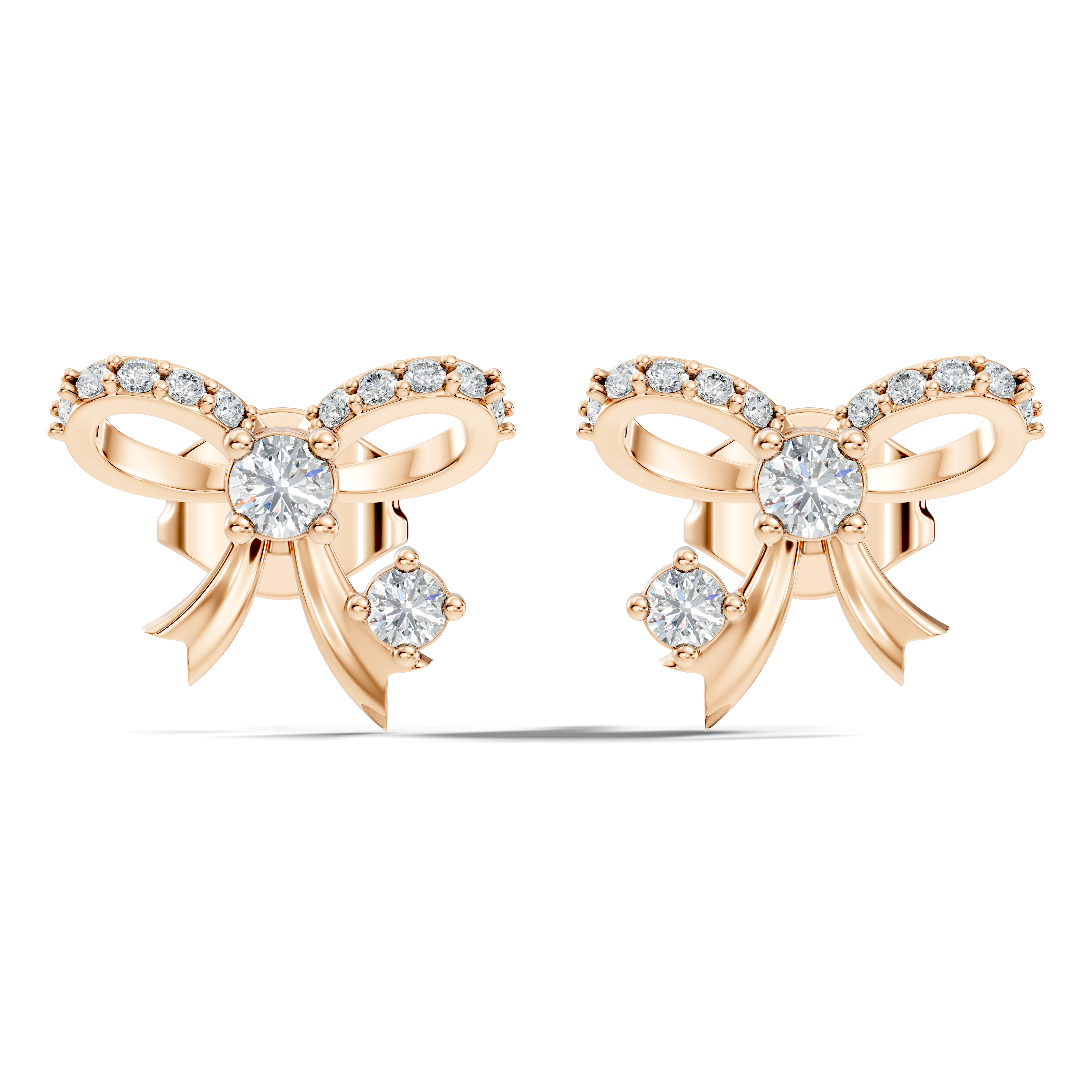 Round Brilliant Cut Diamond Ribbon Bow Stud