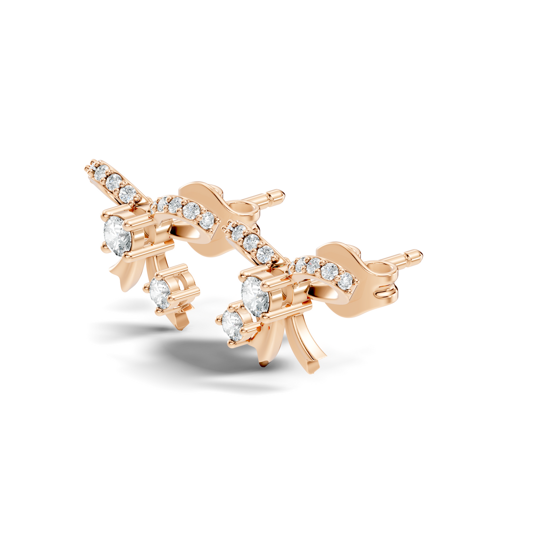 Round Brilliant Cut Diamond Ribbon Bow Stud
