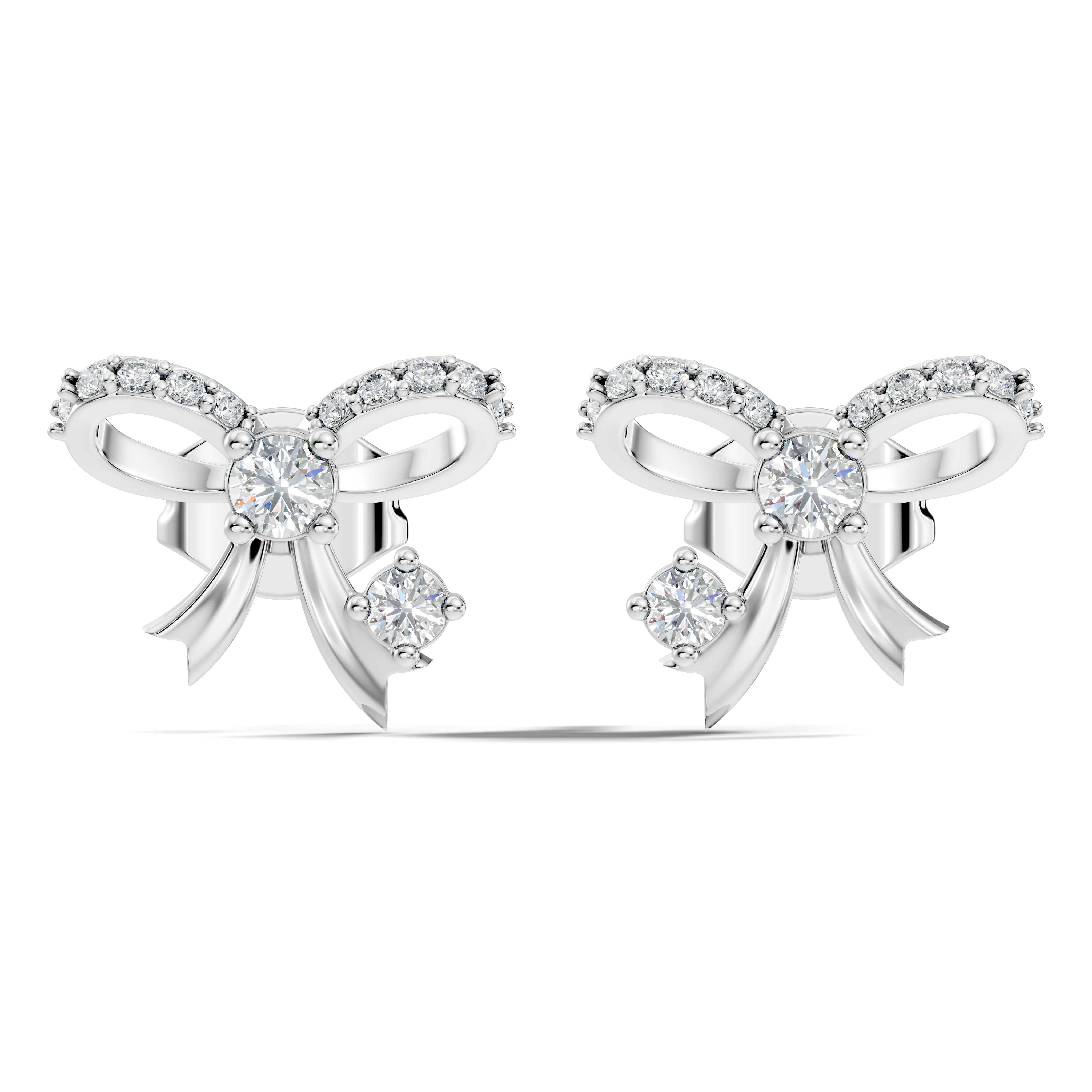 Round Brilliant Cut Diamond Ribbon Bow Stud