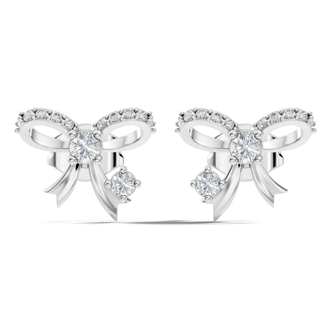 Round Brilliant Cut Diamond Ribbon Bow Stud