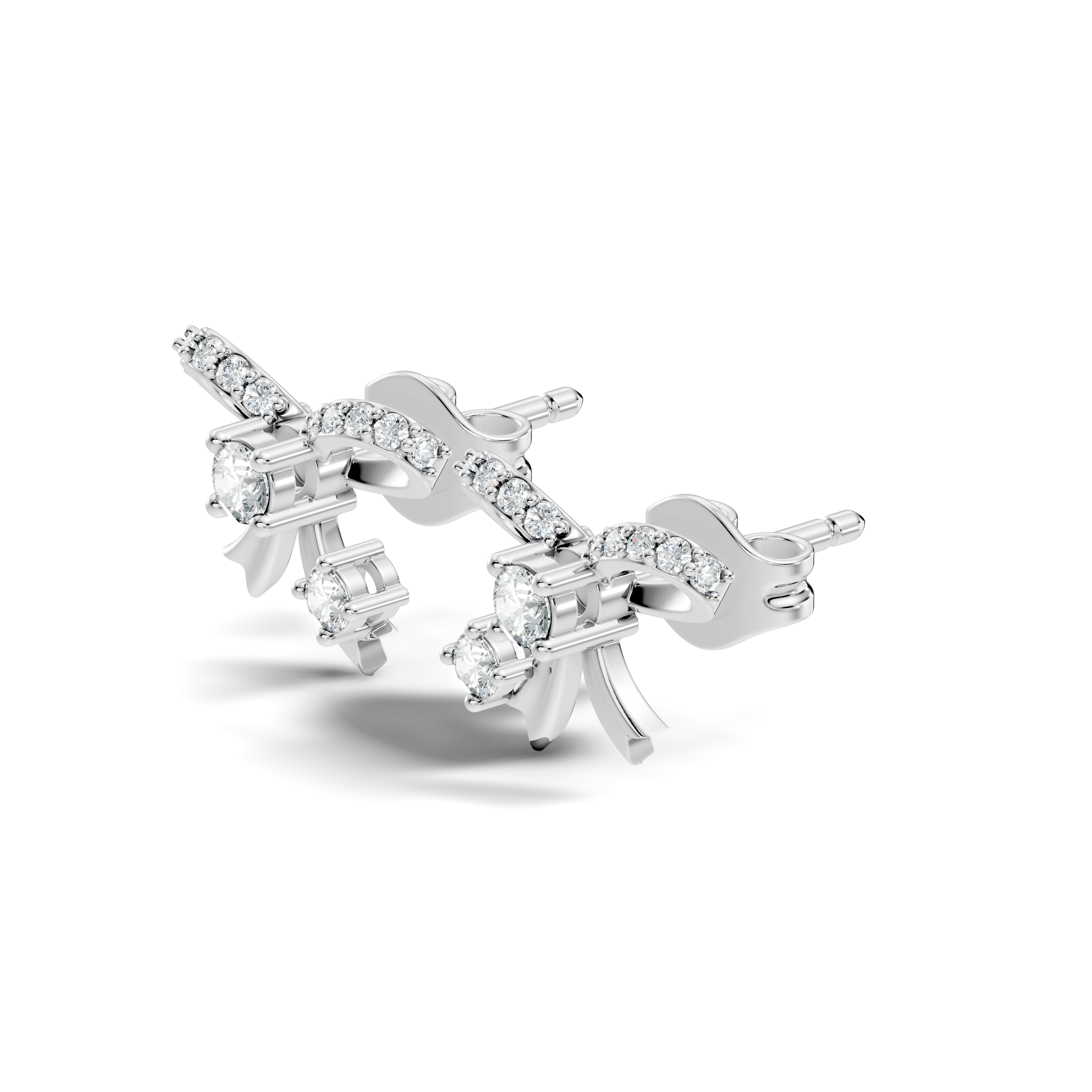 Round Brilliant Cut Diamond Ribbon Bow Stud