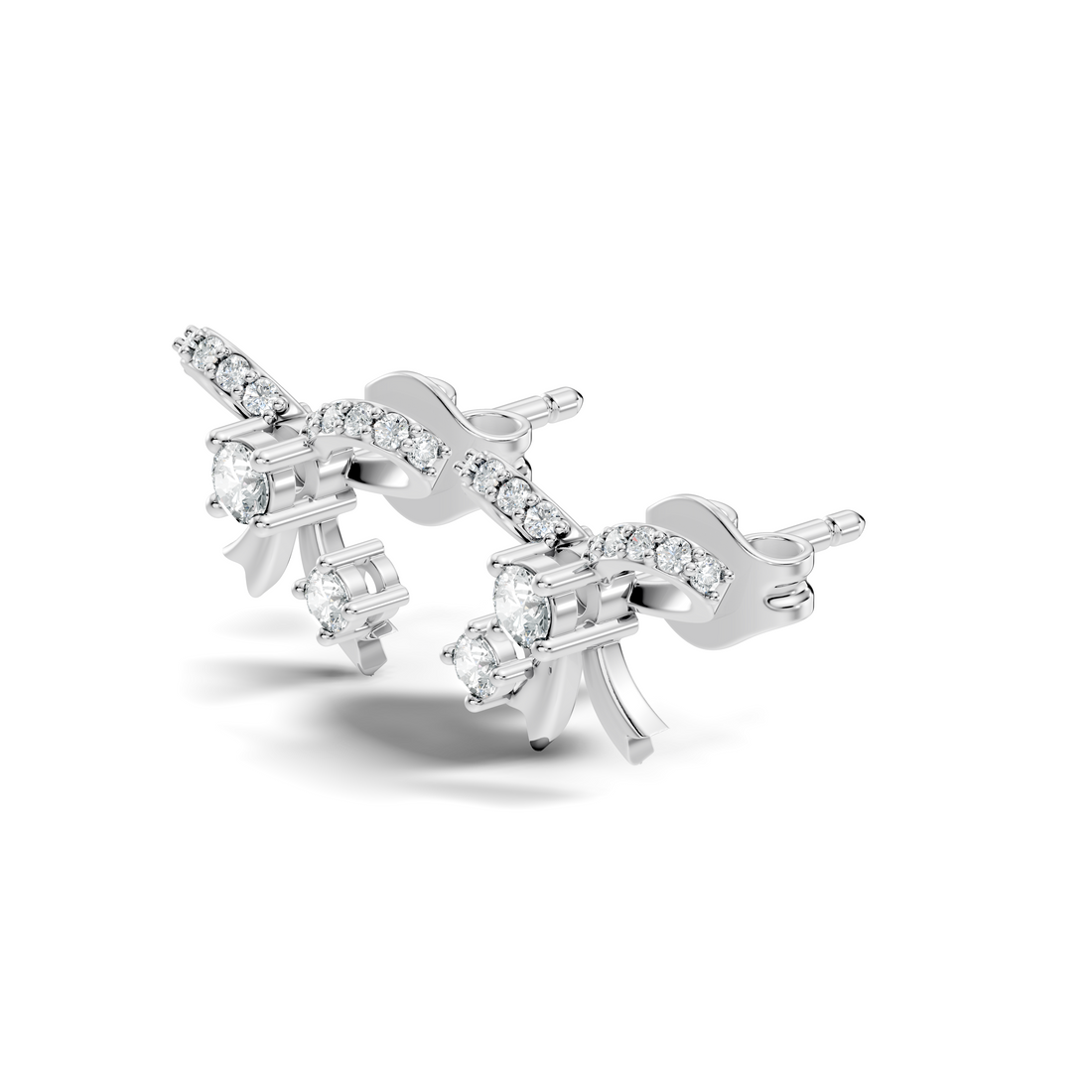 Round Brilliant Cut Diamond Ribbon Bow Stud