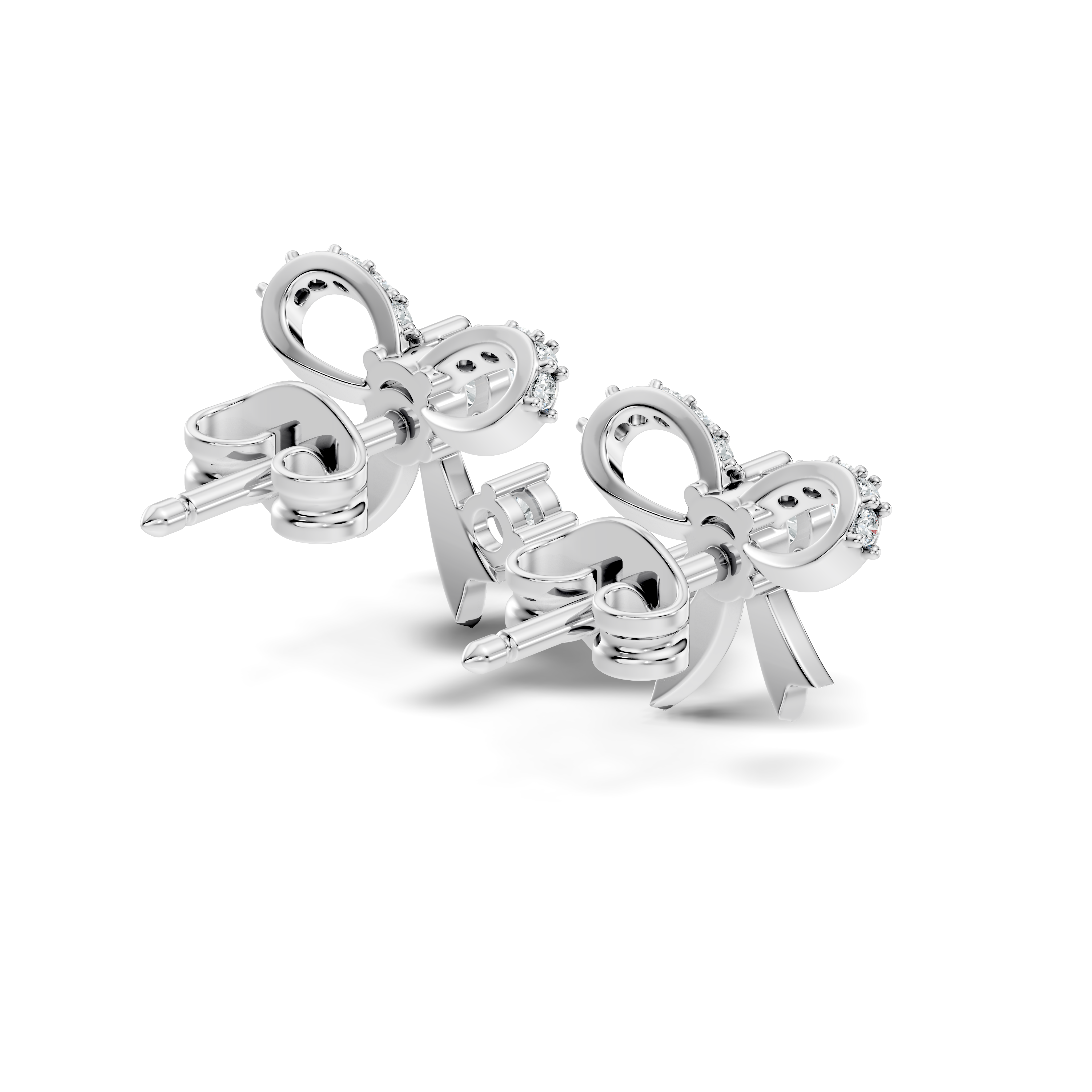 Round Brilliant Cut Diamond Ribbon Bow Stud