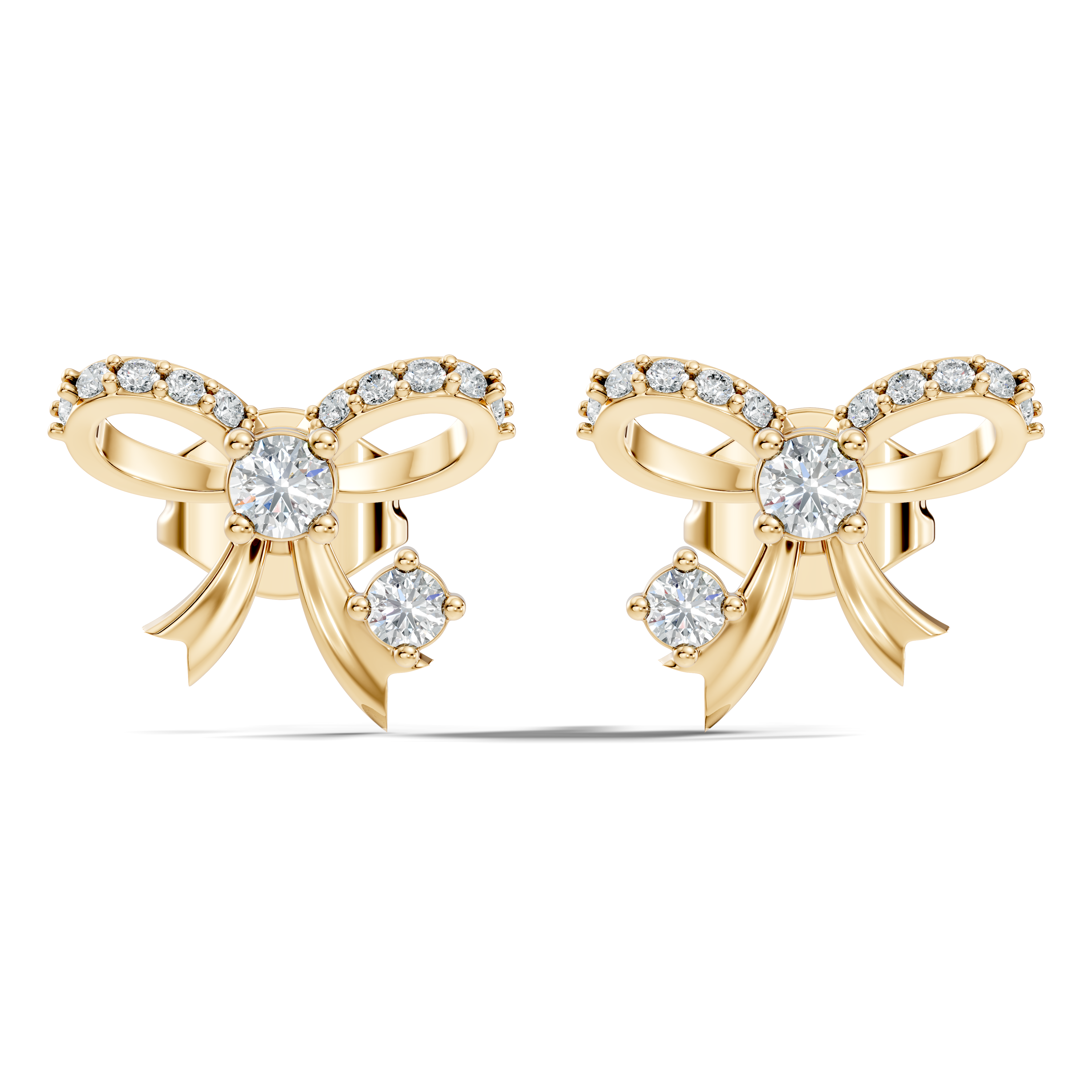 Round Brilliant Cut Diamond Ribbon Bow Stud