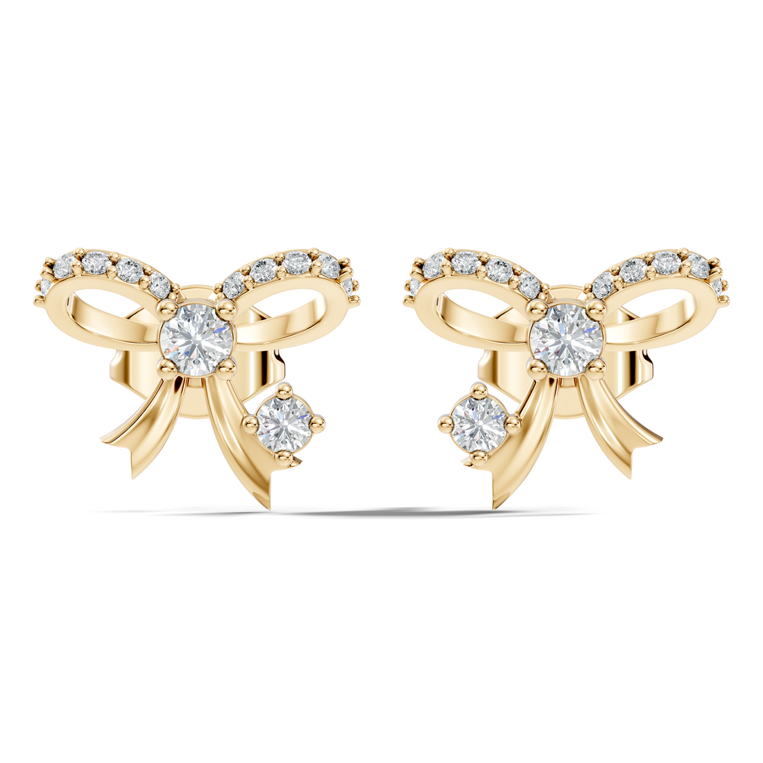 Round Brilliant Cut Diamond Ribbon Bow Stud