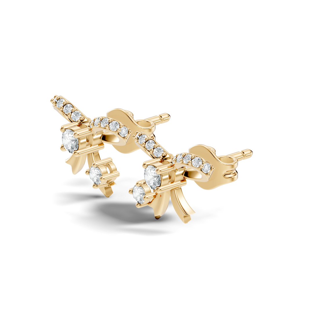 Round Brilliant Cut Diamond Ribbon Bow Stud