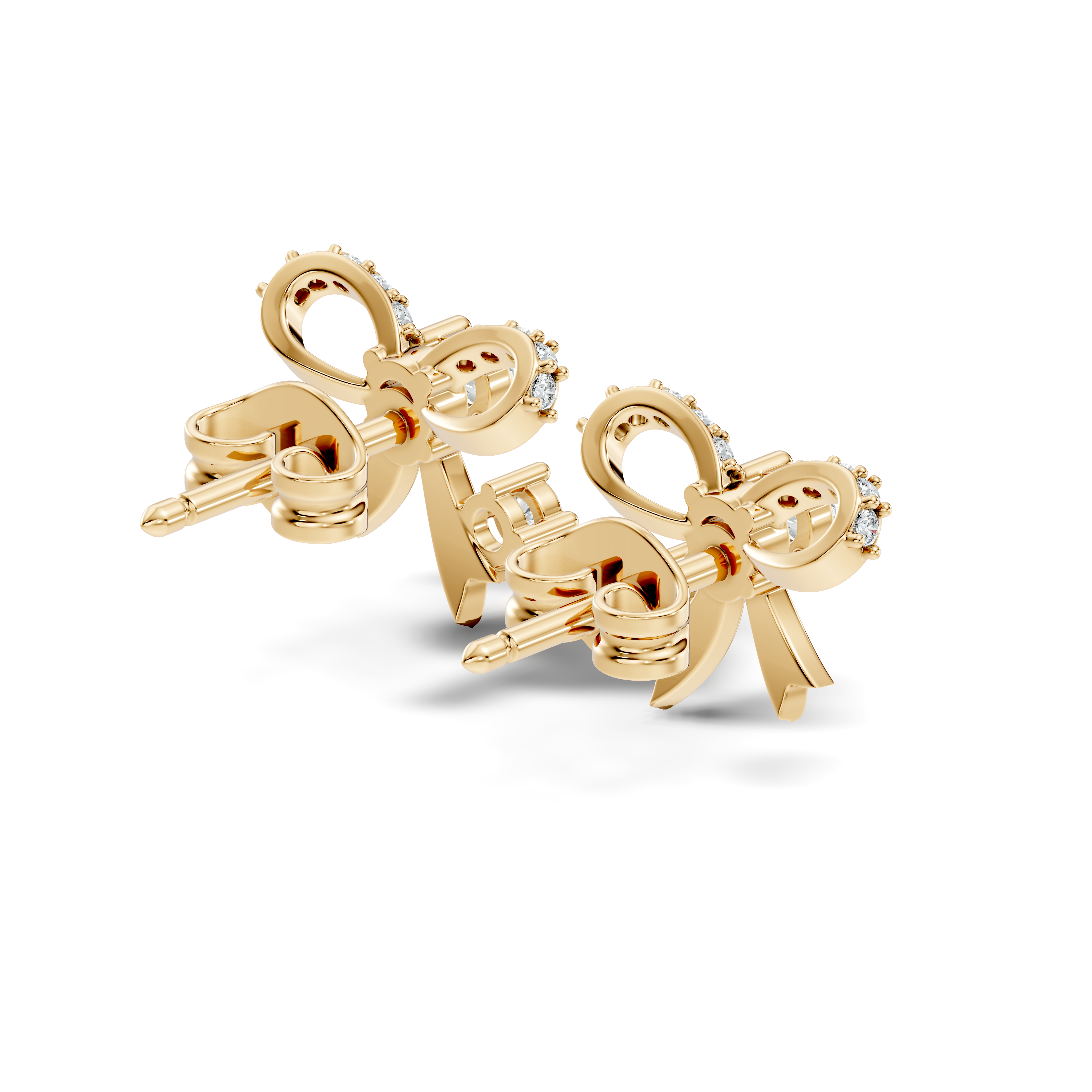 Round Brilliant Cut Diamond Ribbon Bow Stud