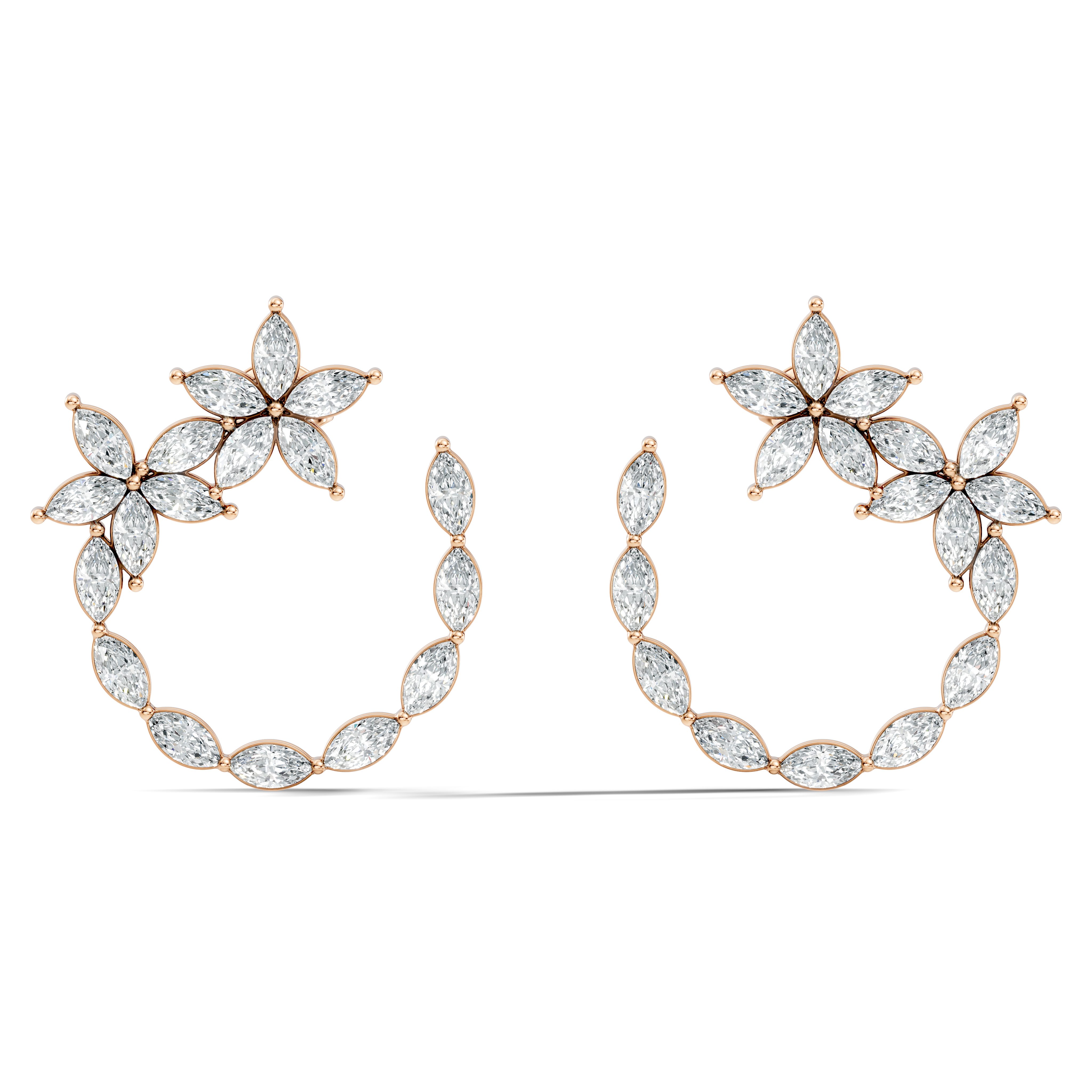 Floral Bloom Marquise Diamond Curved Earrings