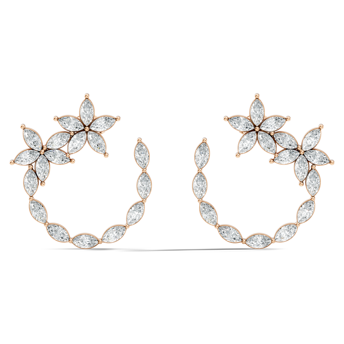 Floral Bloom Marquise Diamond Curved Earrings