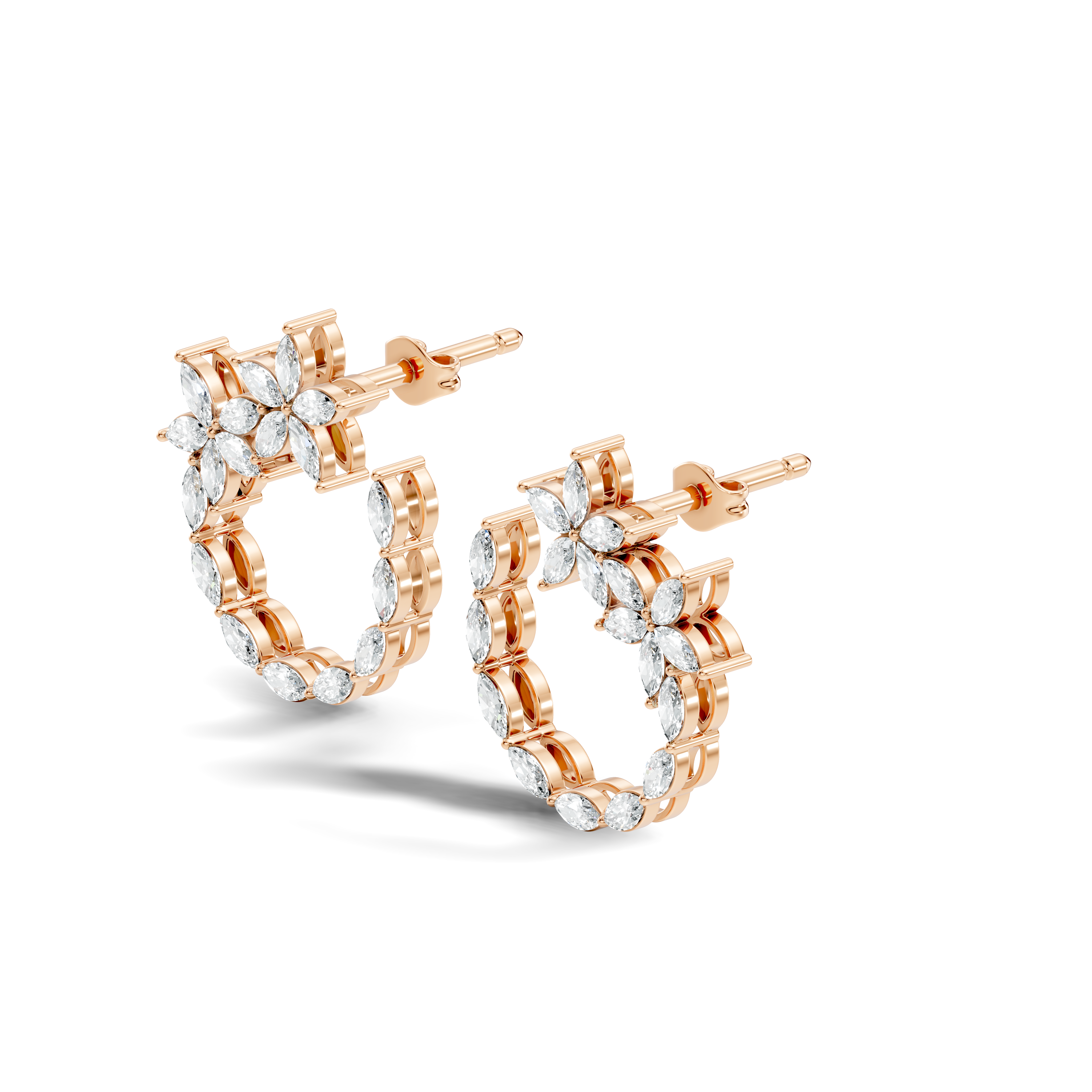 Floral Bloom Marquise Diamond Curved Earrings