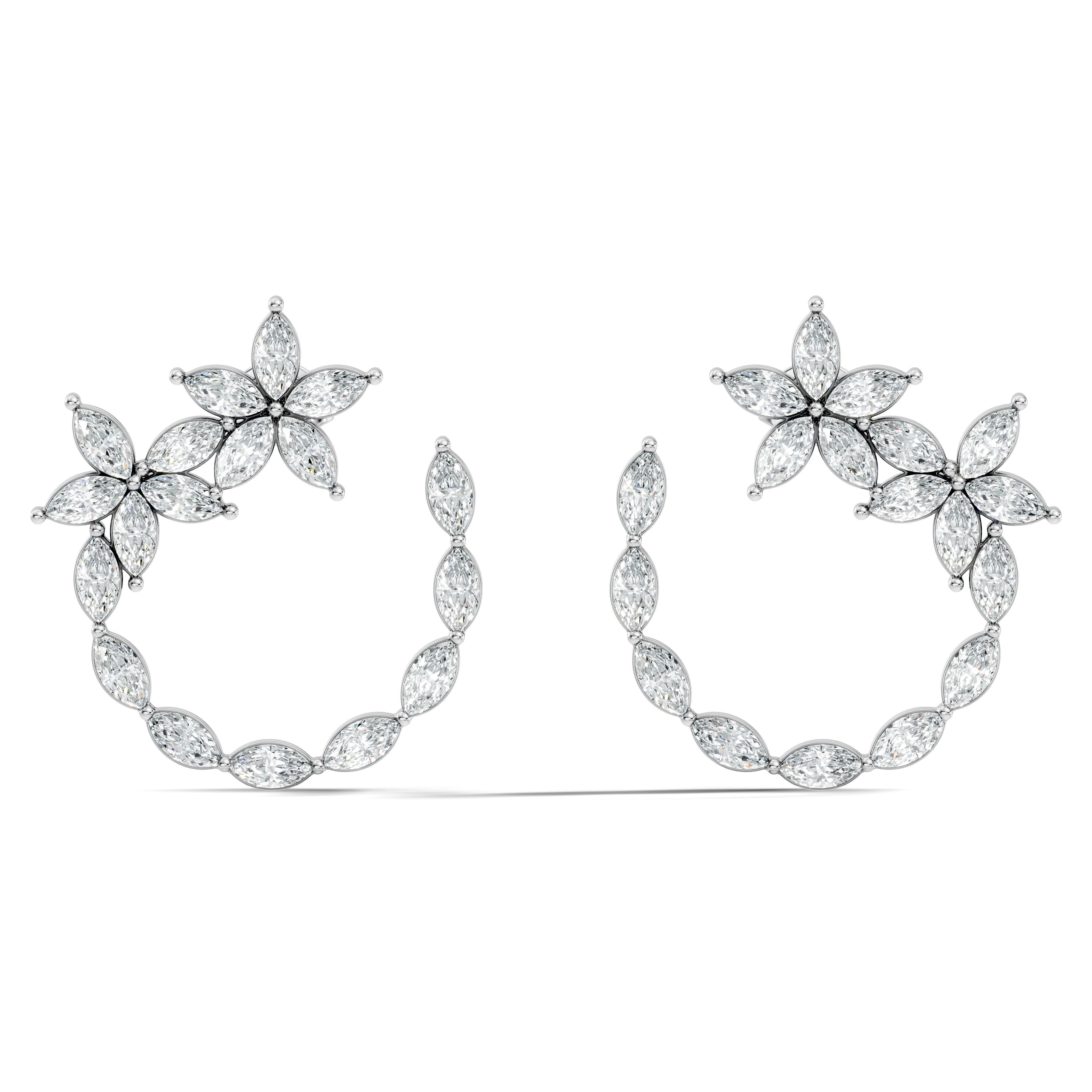 Floral Bloom Marquise Diamond Curved Earrings