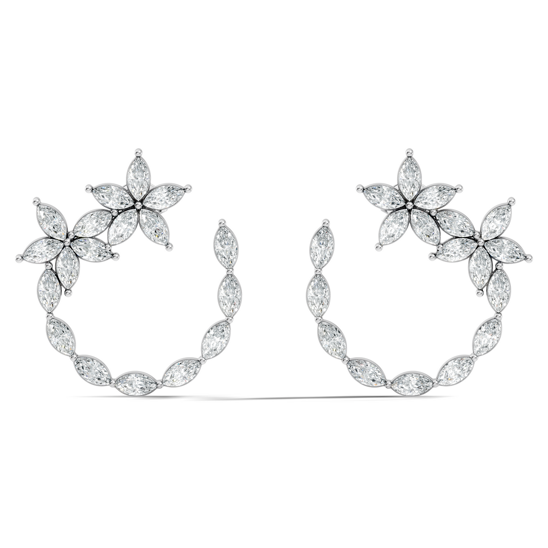 Floral Bloom Marquise Diamond Curved Earrings