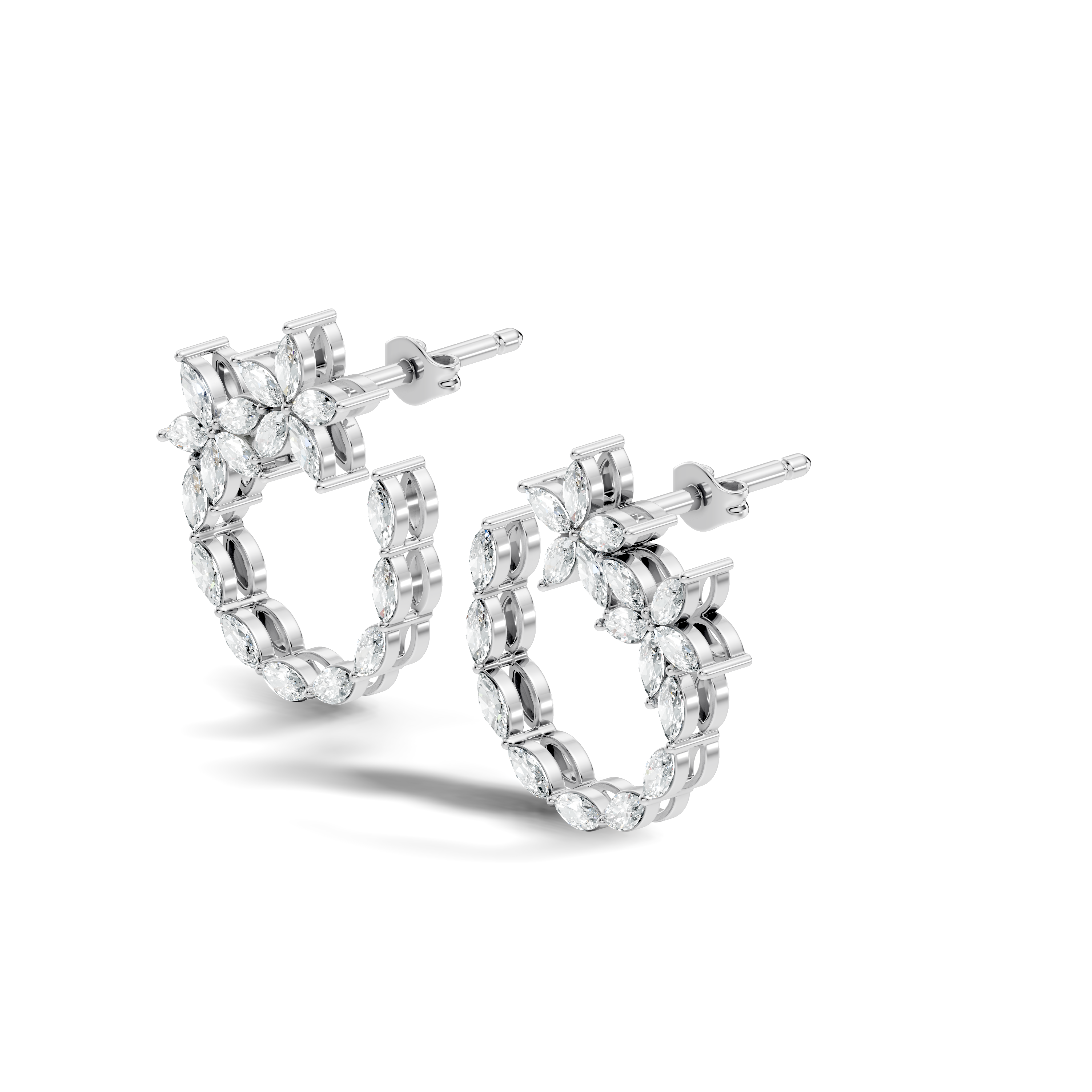 Floral Bloom Marquise Diamond Curved Earrings