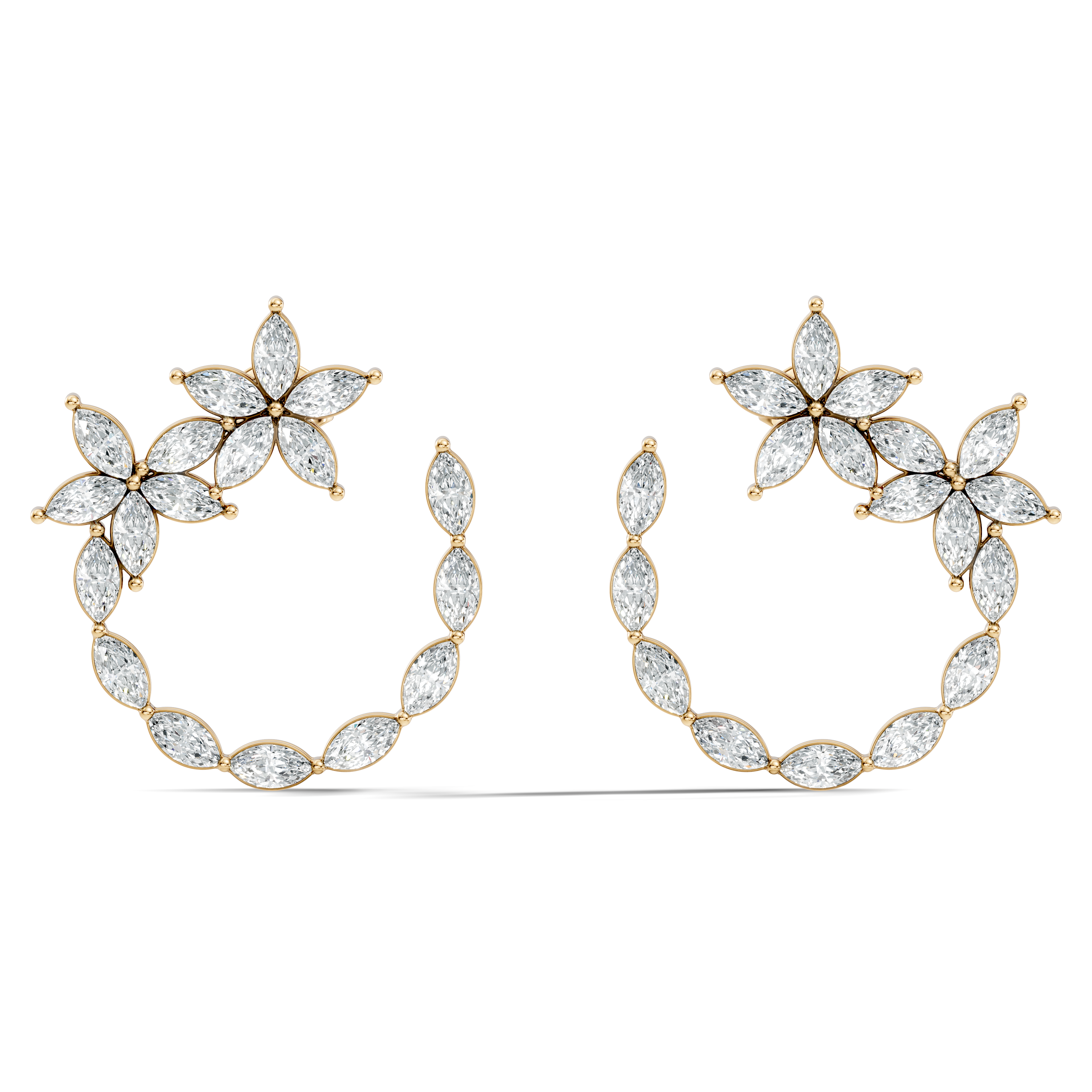 Floral Bloom Marquise Diamond Curved Earrings