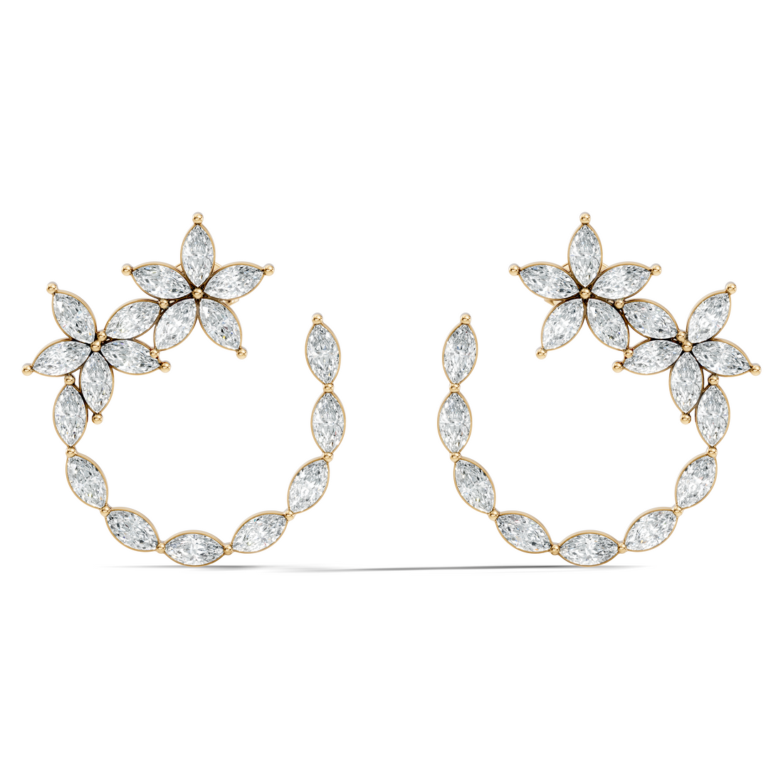 Floral Bloom Marquise Diamond Curved Earrings