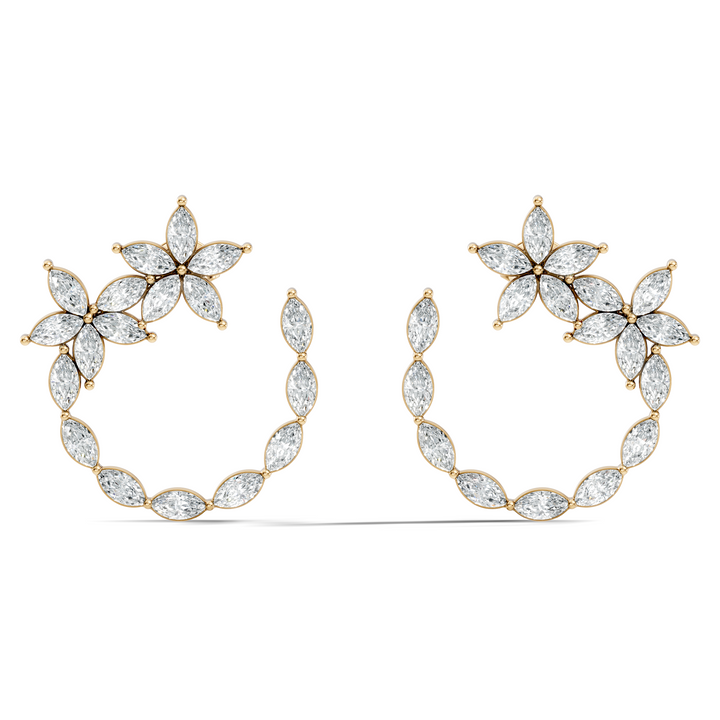 Floral Bloom Marquise Diamond Curved Earrings