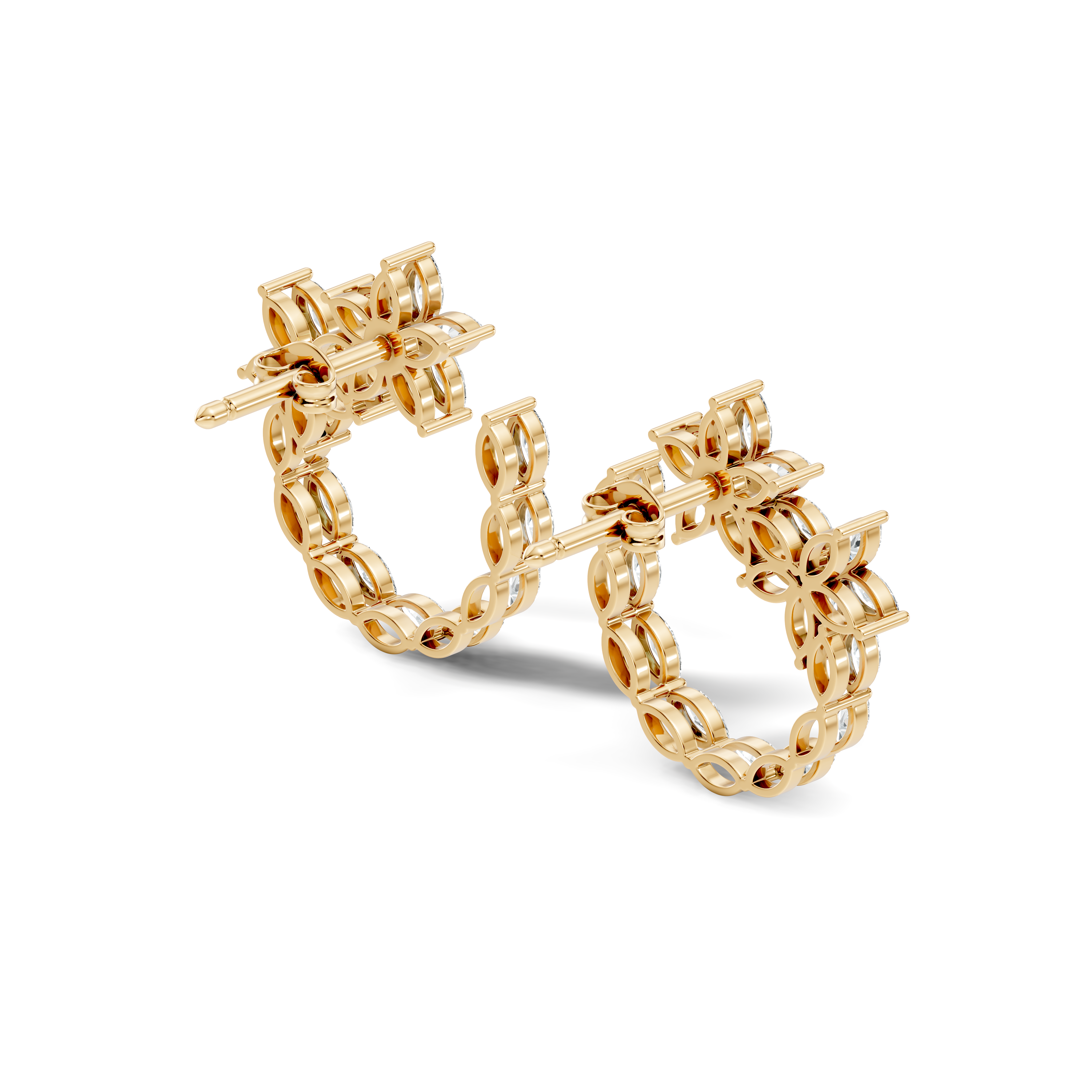 Floral Bloom Marquise Diamond Curved Earrings