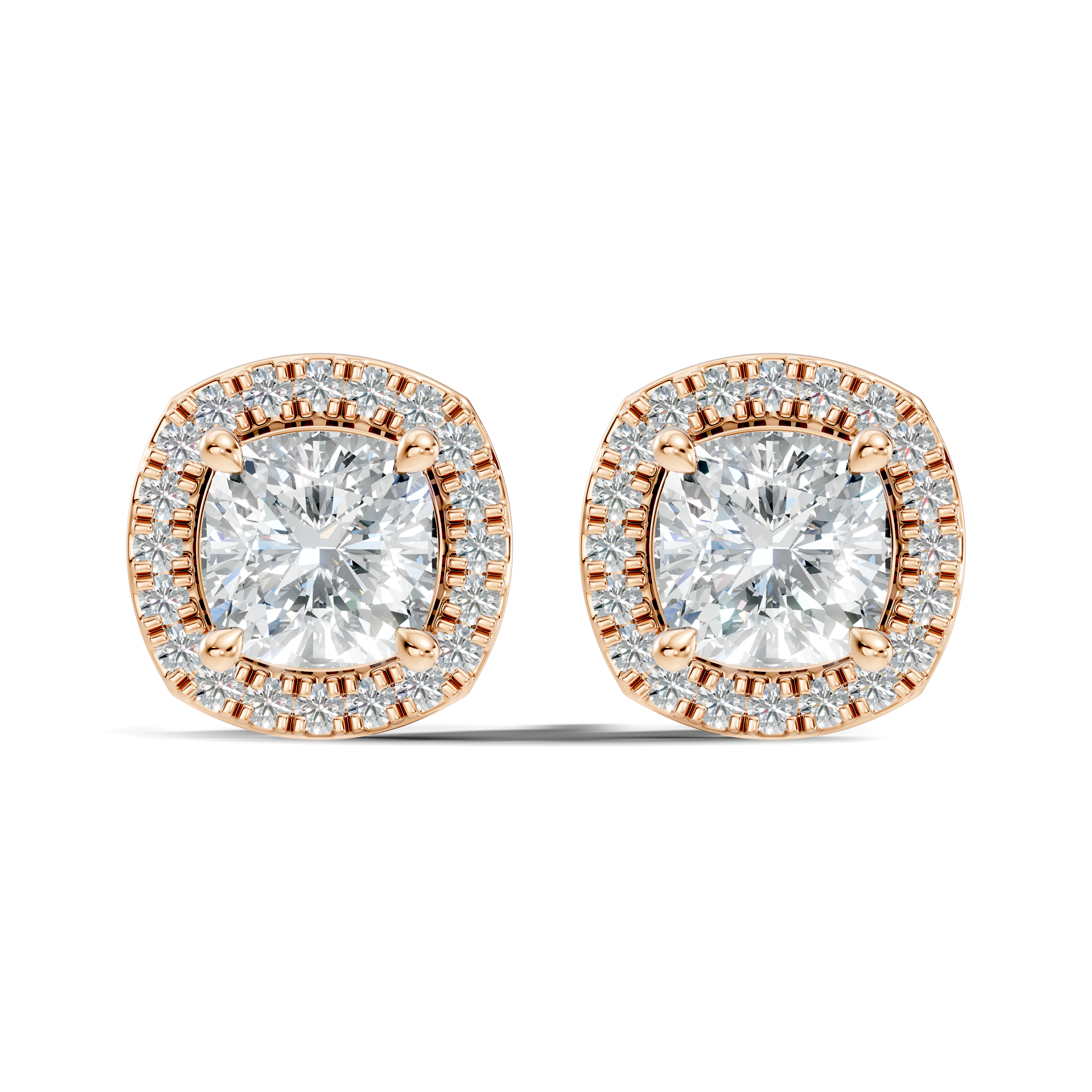Cushion Cut Diamond Square Halo Stud