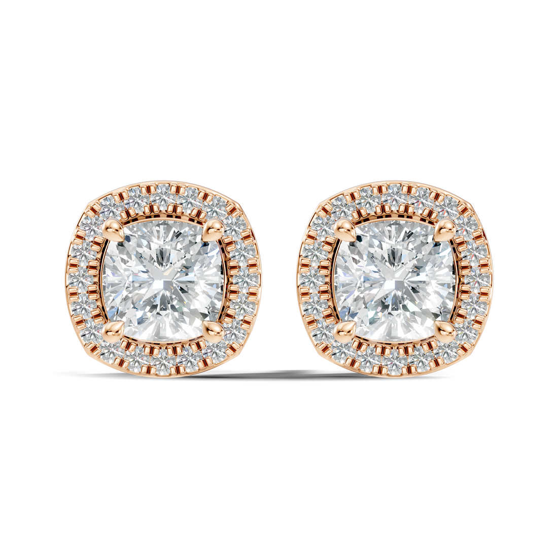 Cushion Cut Diamond Square Halo Stud