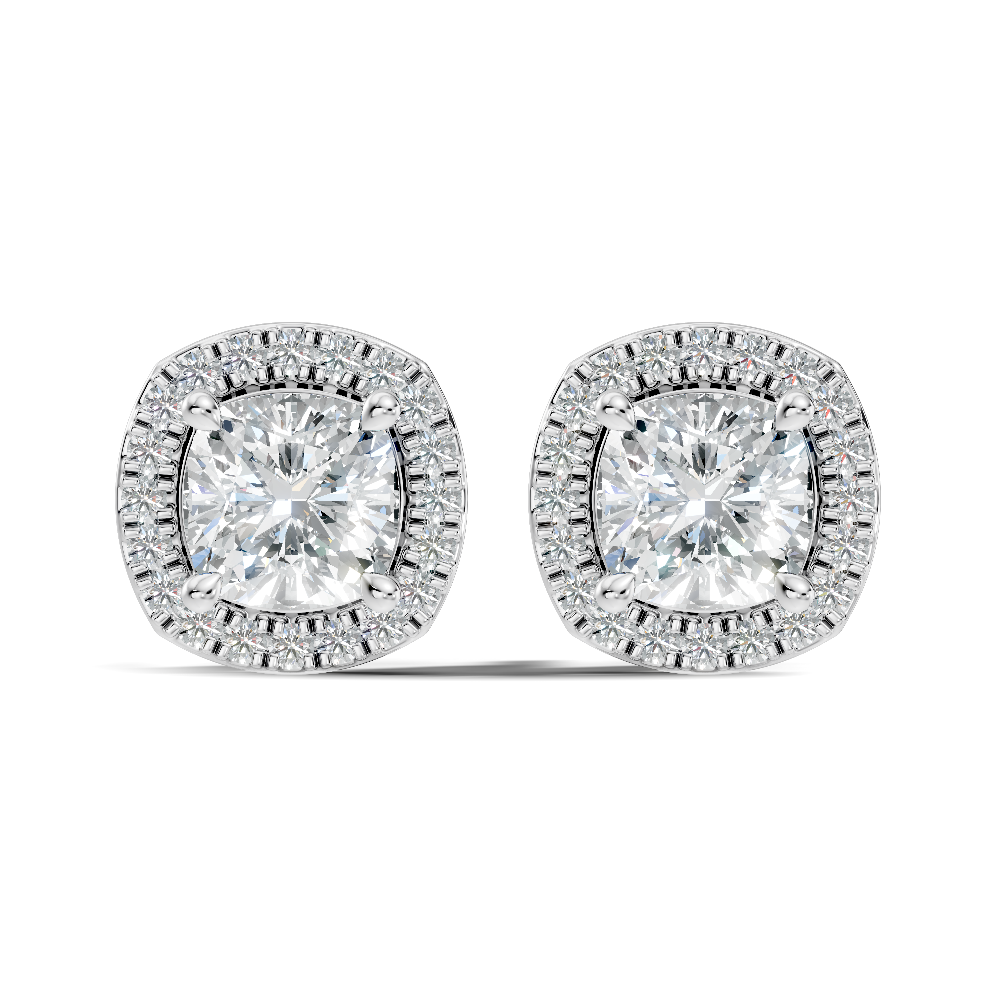Cushion Cut Diamond Square Halo Stud