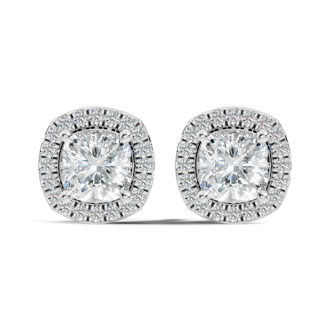 Cushion Cut Diamond Square Halo Stud