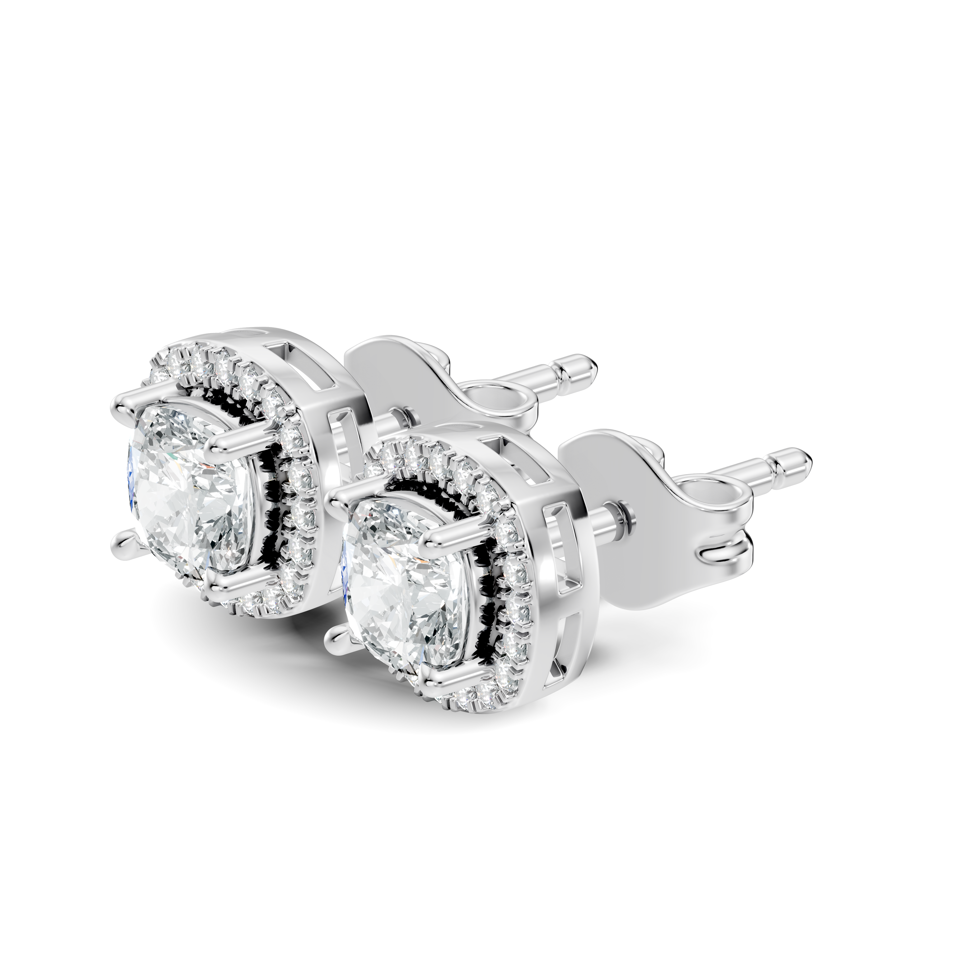 Cushion Cut Diamond Square Halo Stud