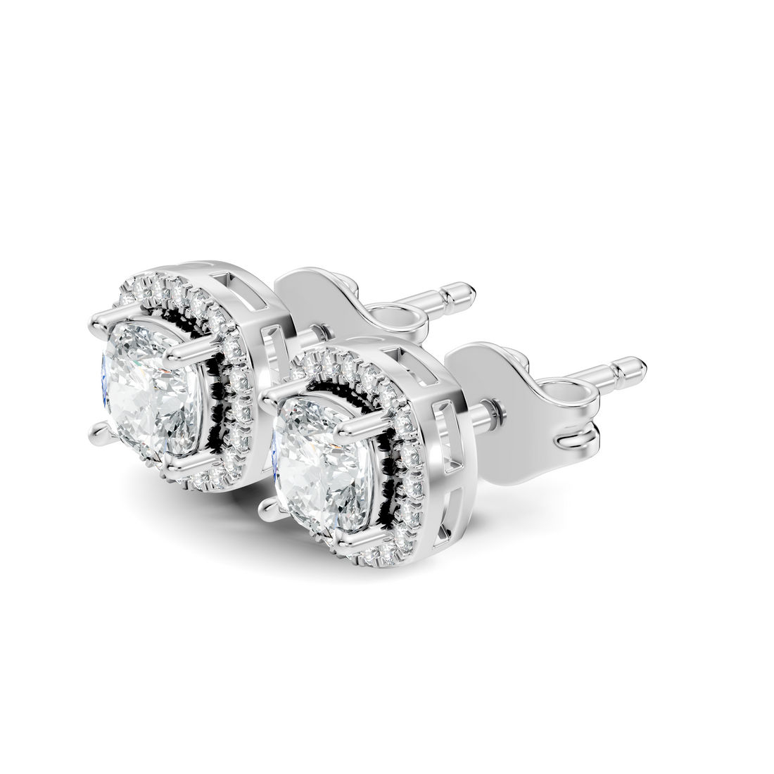 Cushion Cut Diamond Square Halo Stud