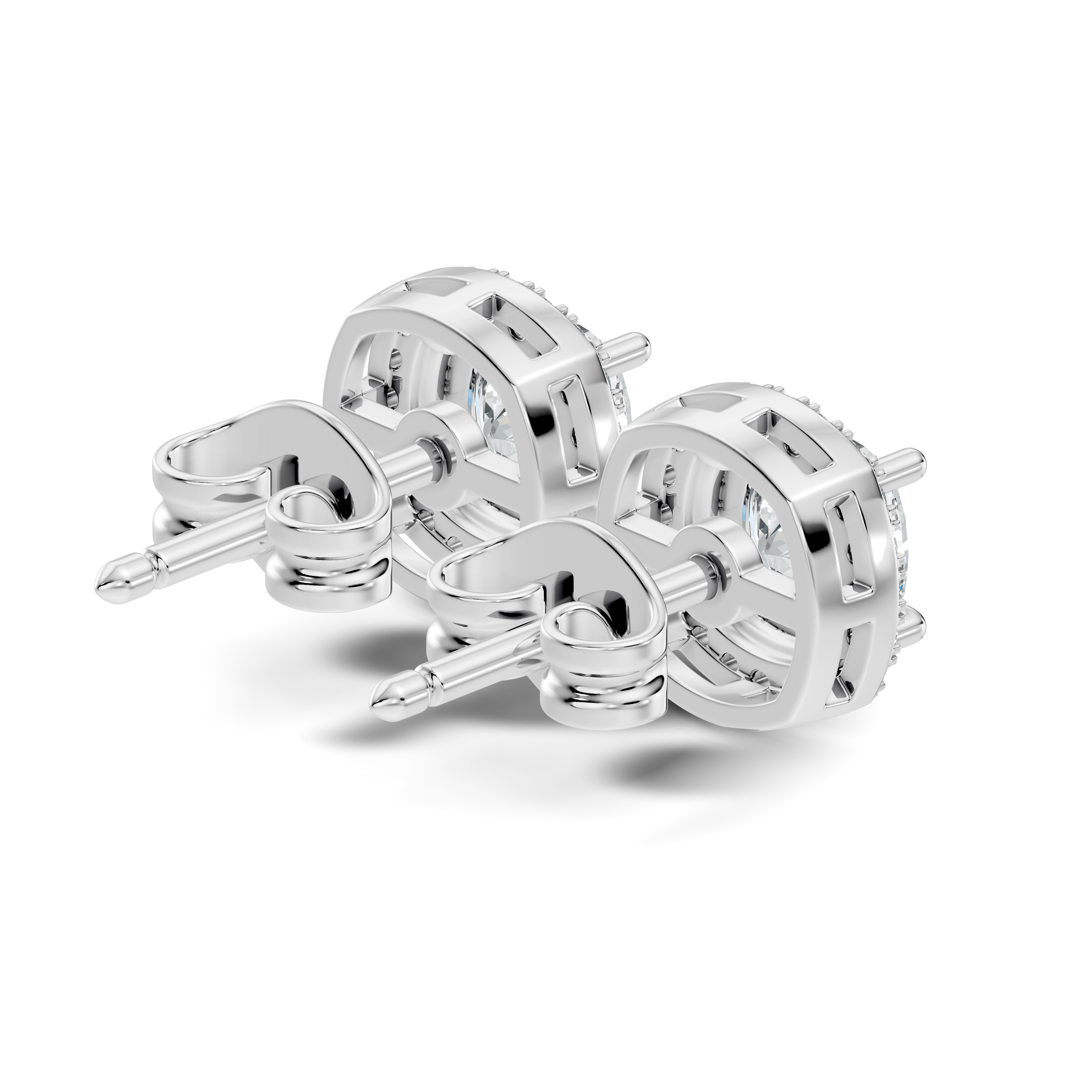 Cushion Cut Diamond Square Halo Stud
