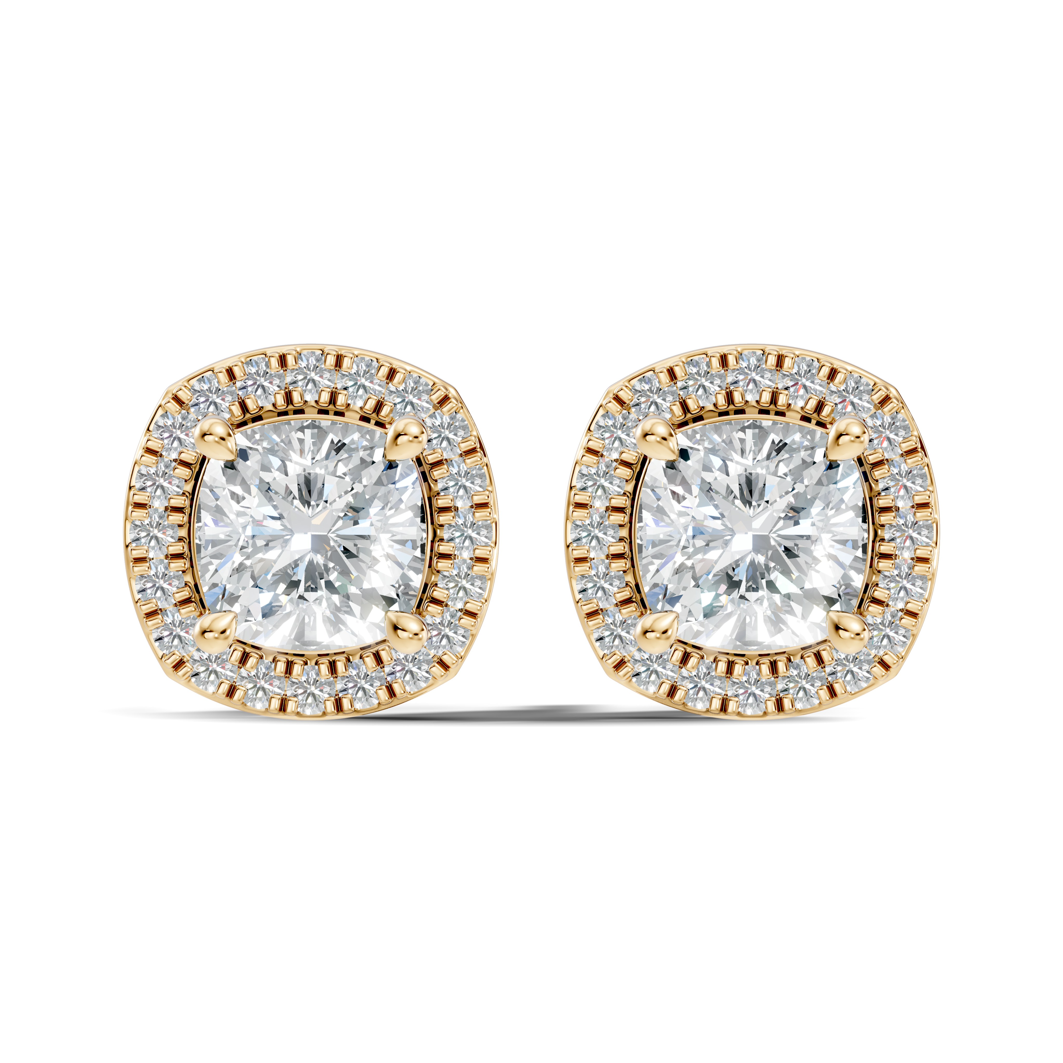 Cushion Cut Diamond Square Halo Stud
