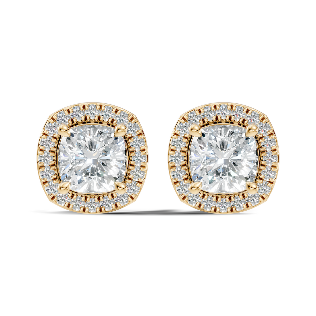 Cushion Cut Diamond Square Halo Stud