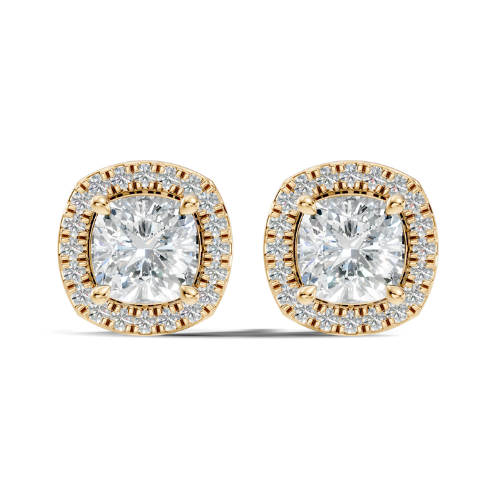 Cushion Cut Diamond Square Halo Stud