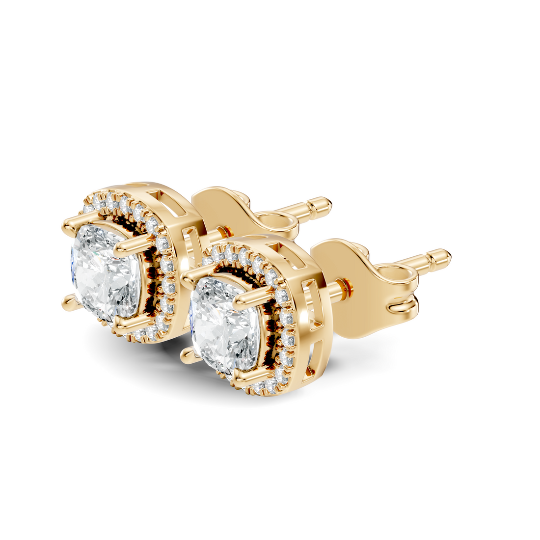 Cushion Cut Diamond Square Halo Stud