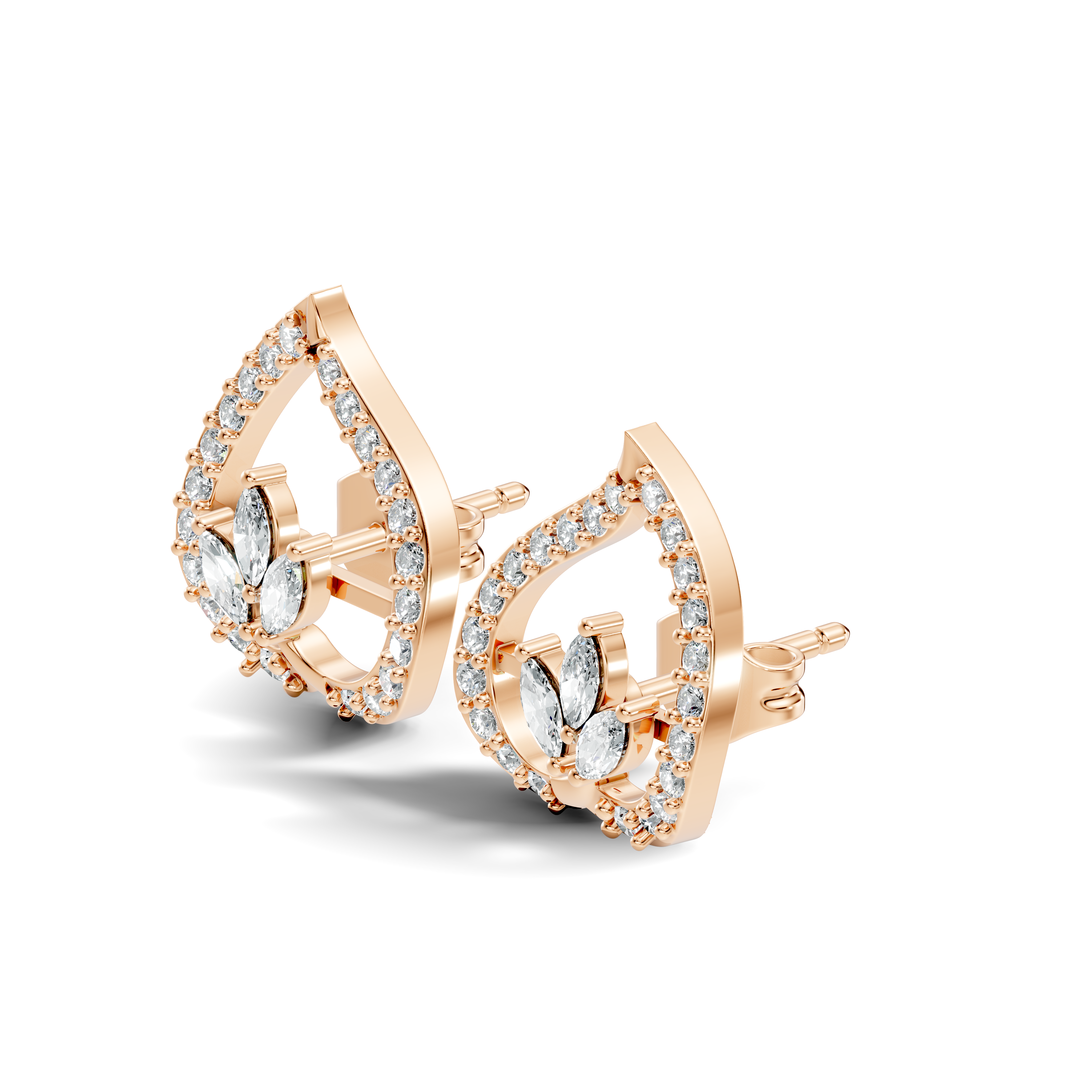 Marquise & Round Diamond Openwork Leaf Stud