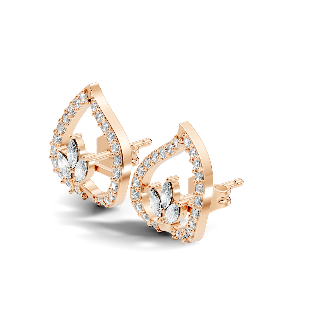 Marquise & Round Diamond Openwork Leaf Stud