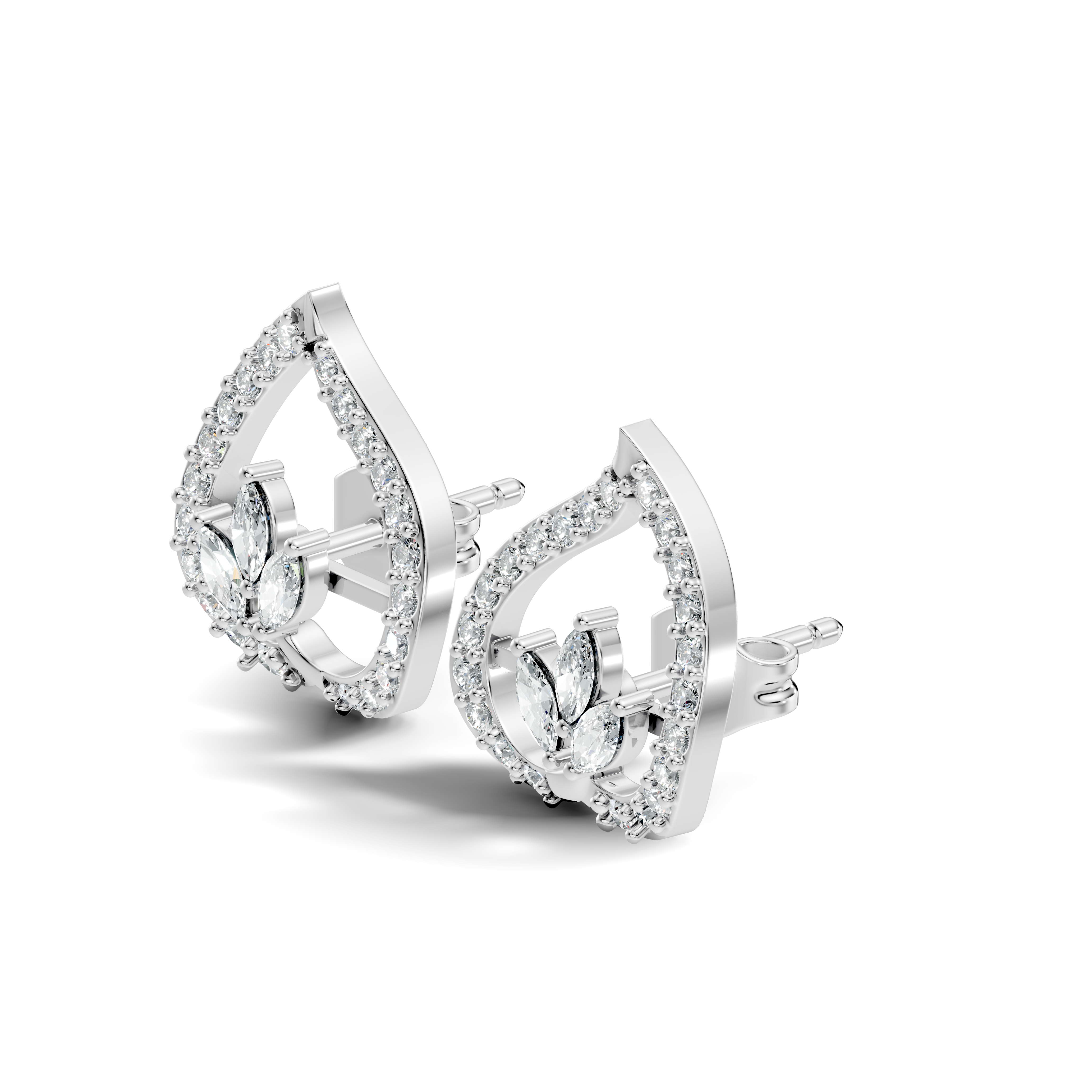 Marquise & Round Diamond Openwork Leaf Stud