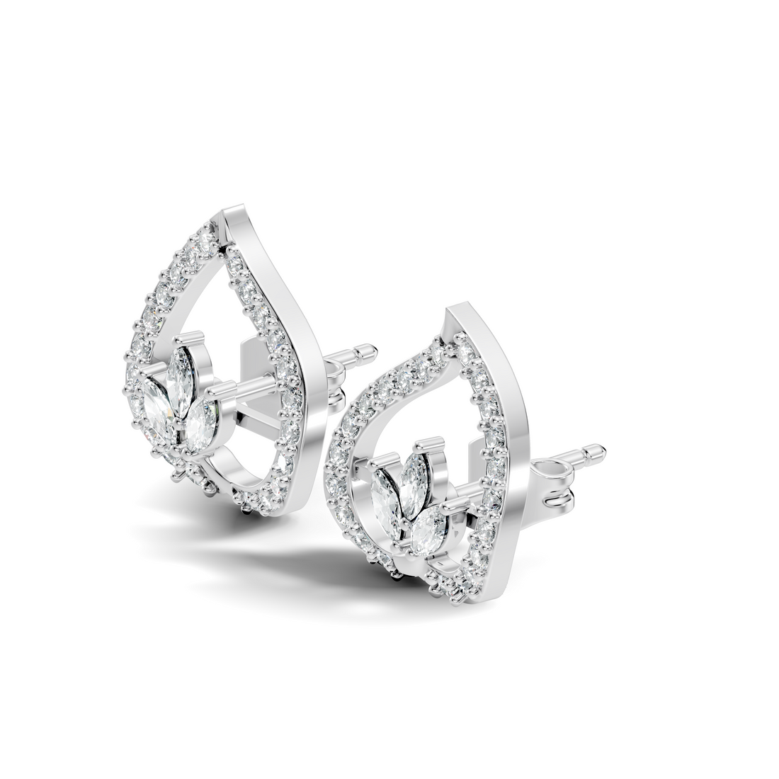 Marquise & Round Diamond Openwork Leaf Stud