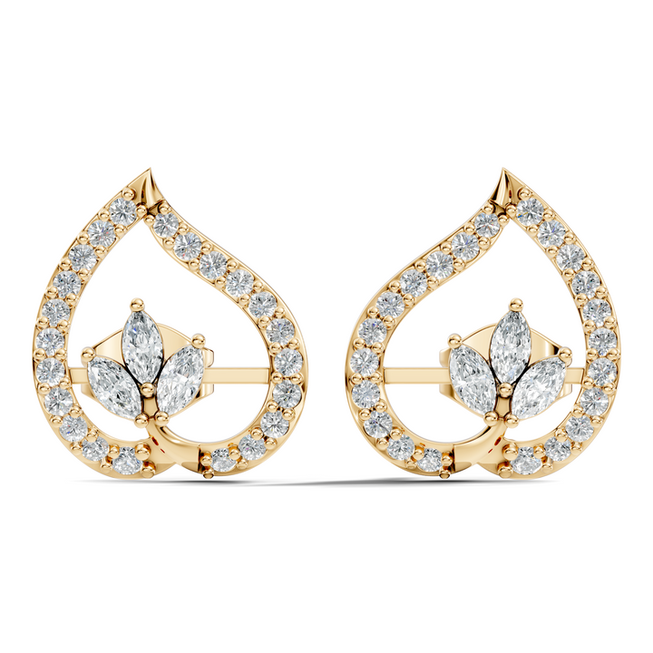 Marquise & Round Diamond Openwork Leaf Stud