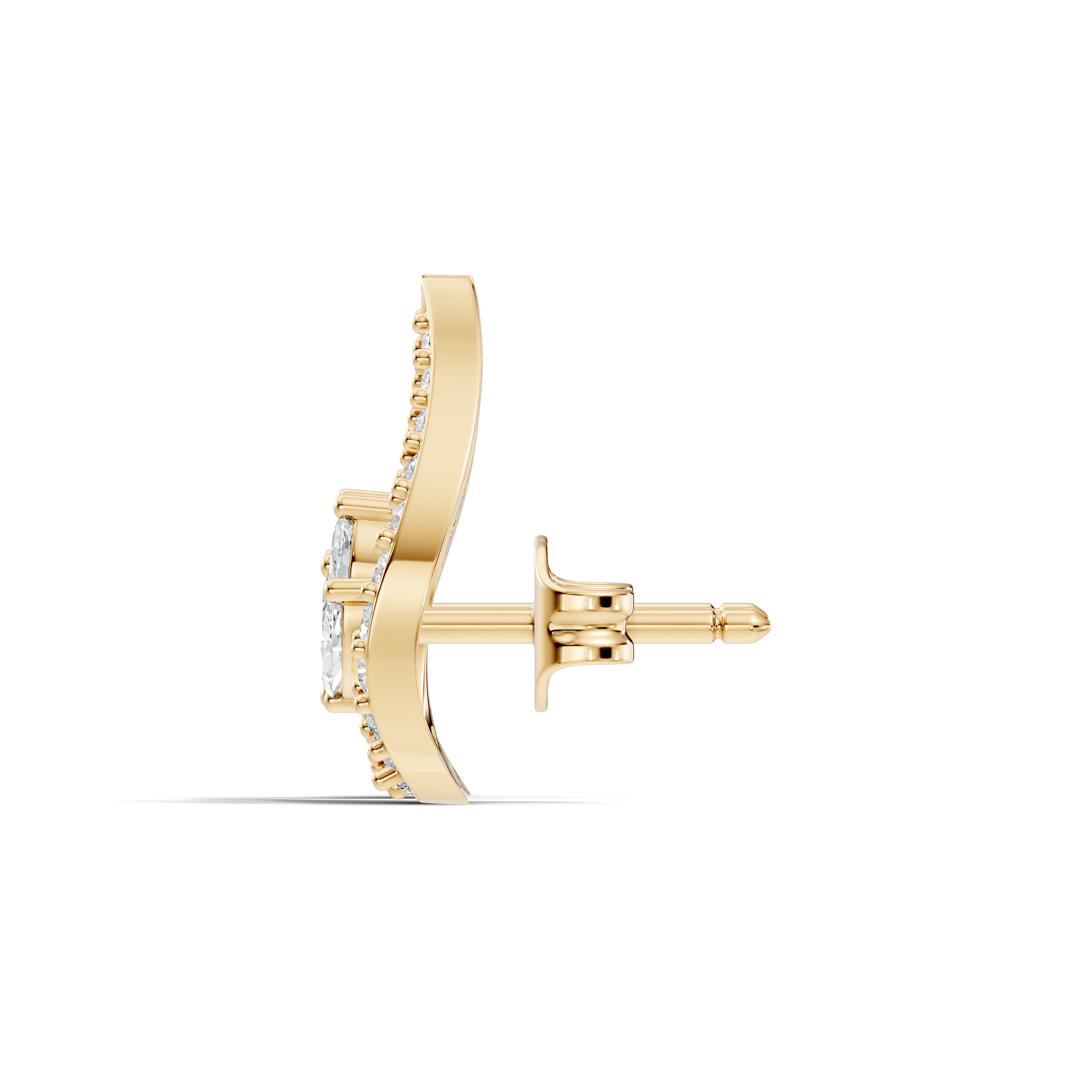 Marquise & Round Diamond Openwork Leaf Stud
