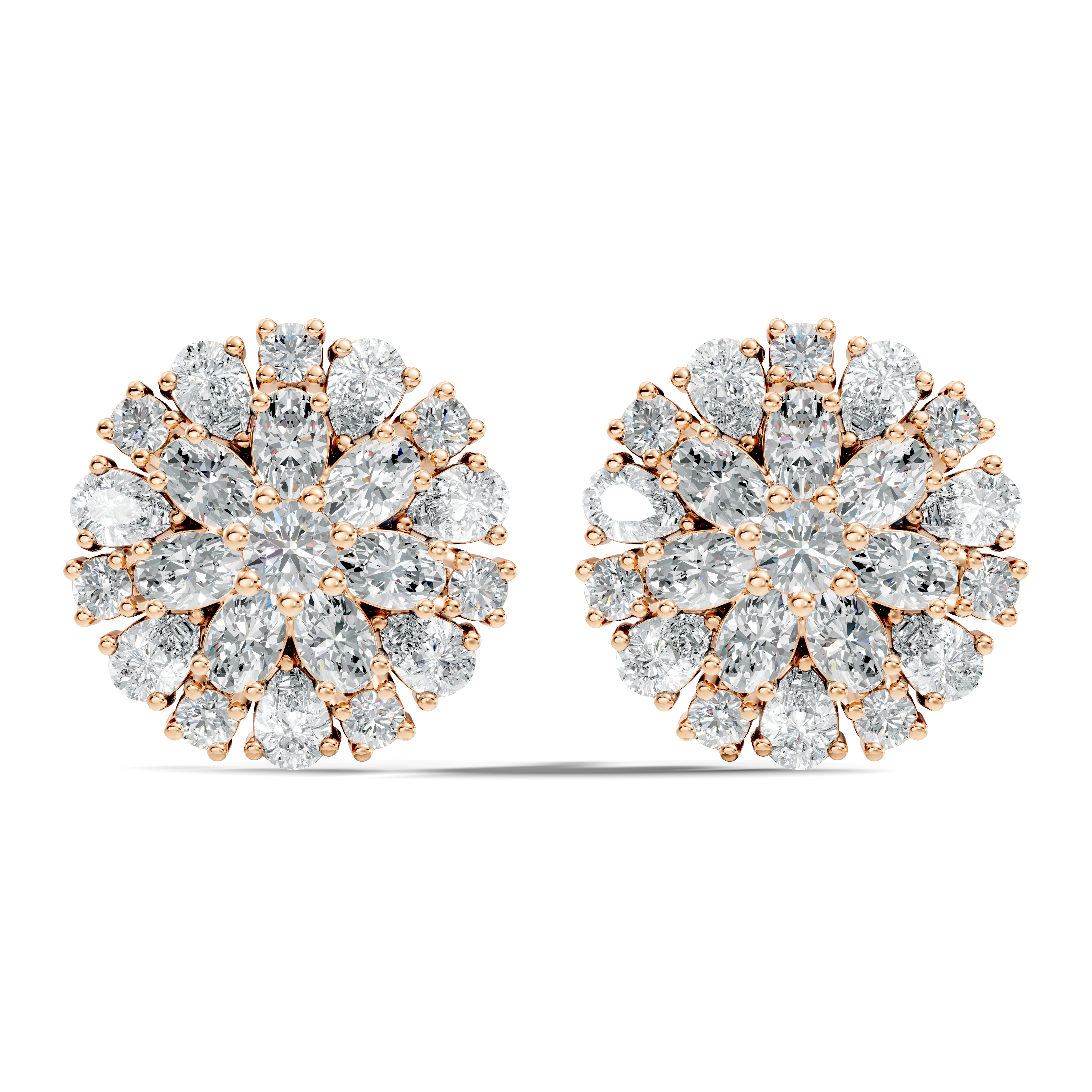Multi-Shape Diamond Floral Sunburst Cluster Stud