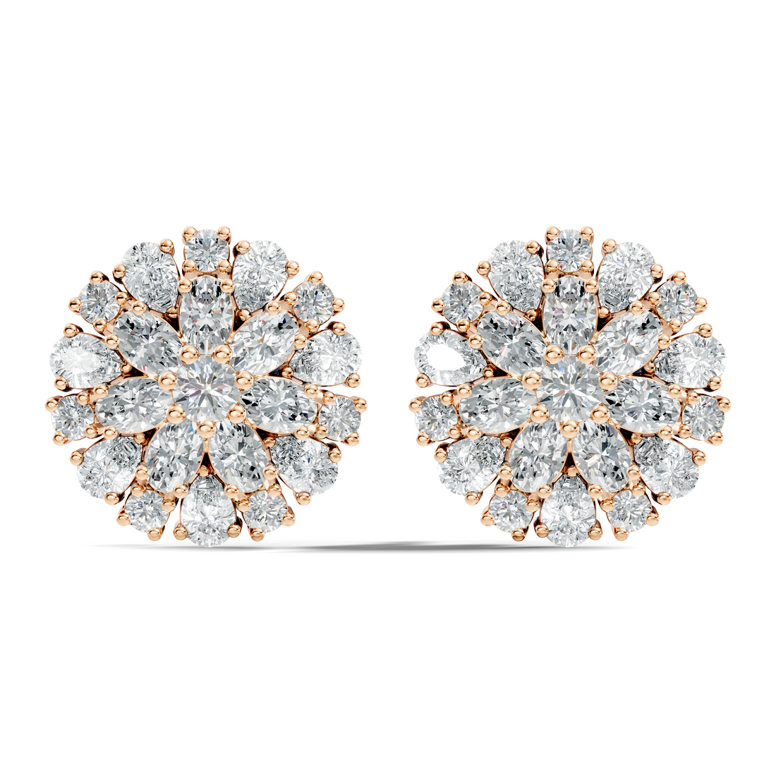 Multi-Shape Diamond Floral Sunburst Cluster Stud