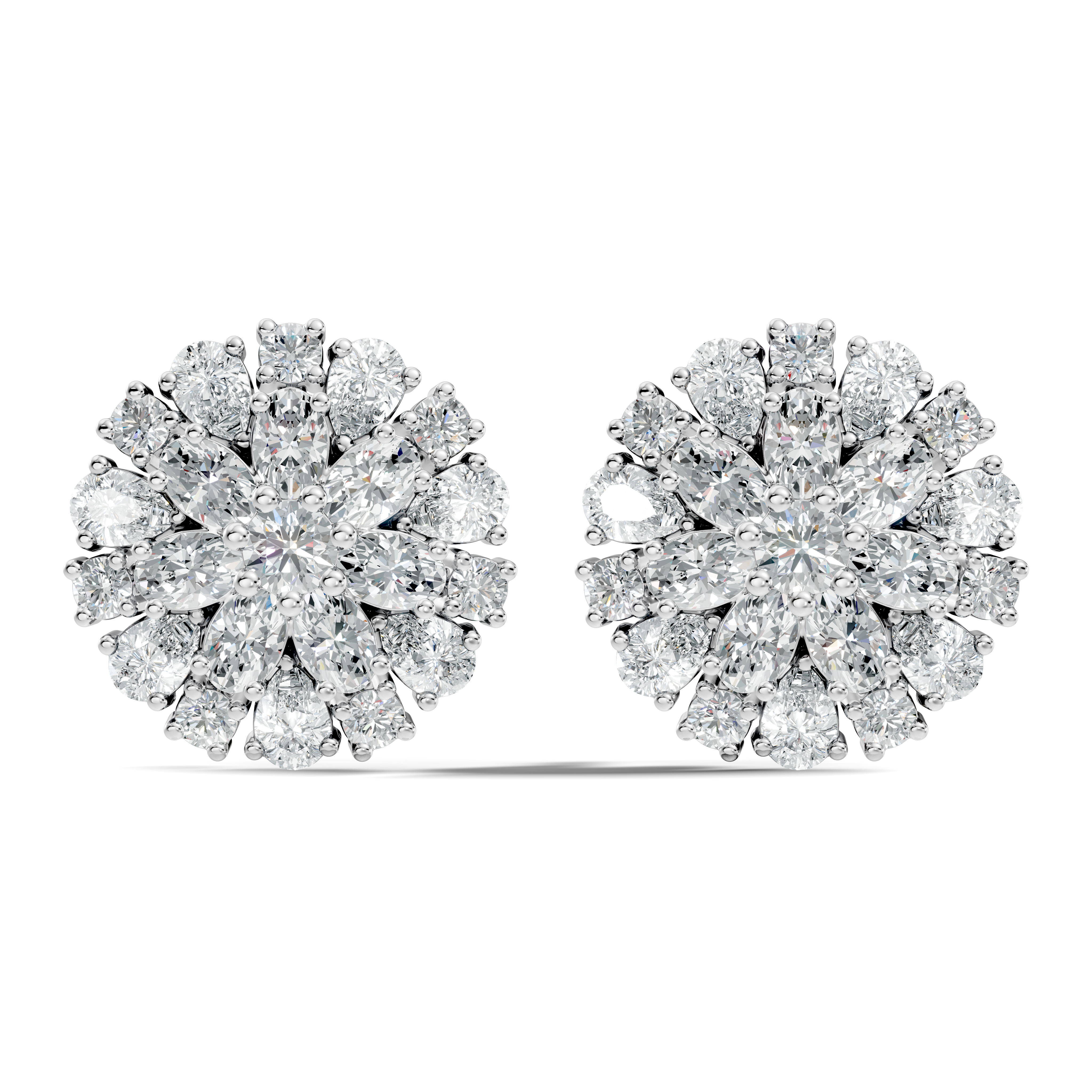 Multi-Shape Diamond Floral Sunburst Cluster Stud
