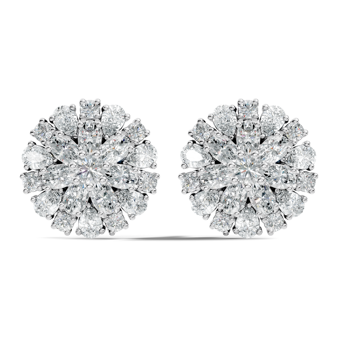 Multi-Shape Diamond Floral Sunburst Cluster Stud