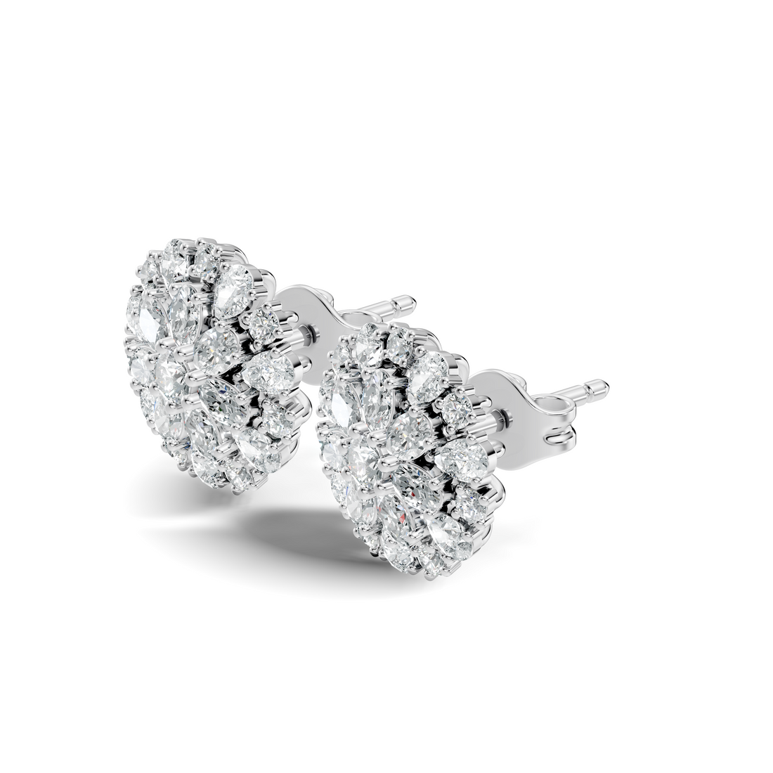 Multi-Shape Diamond Floral Sunburst Cluster Stud